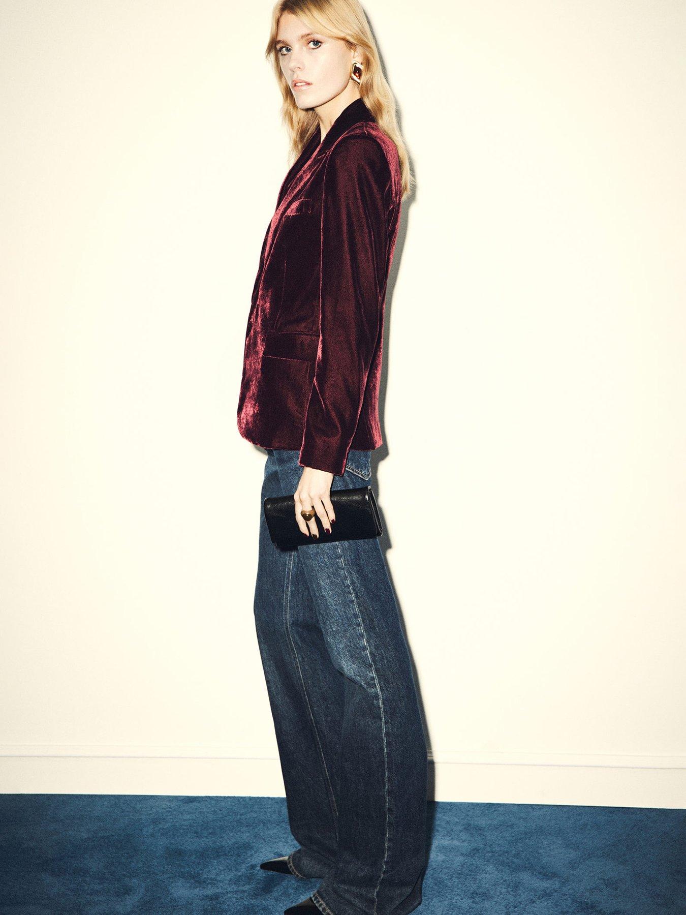  image of mango-velvet-blazer-burgundy