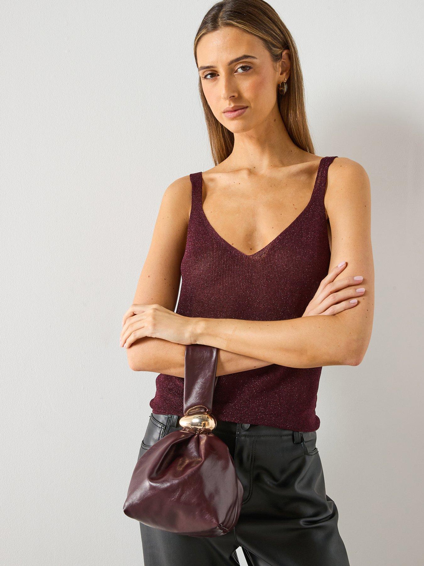 Mango Lurex Knitted V-Neck Vest Top - Red