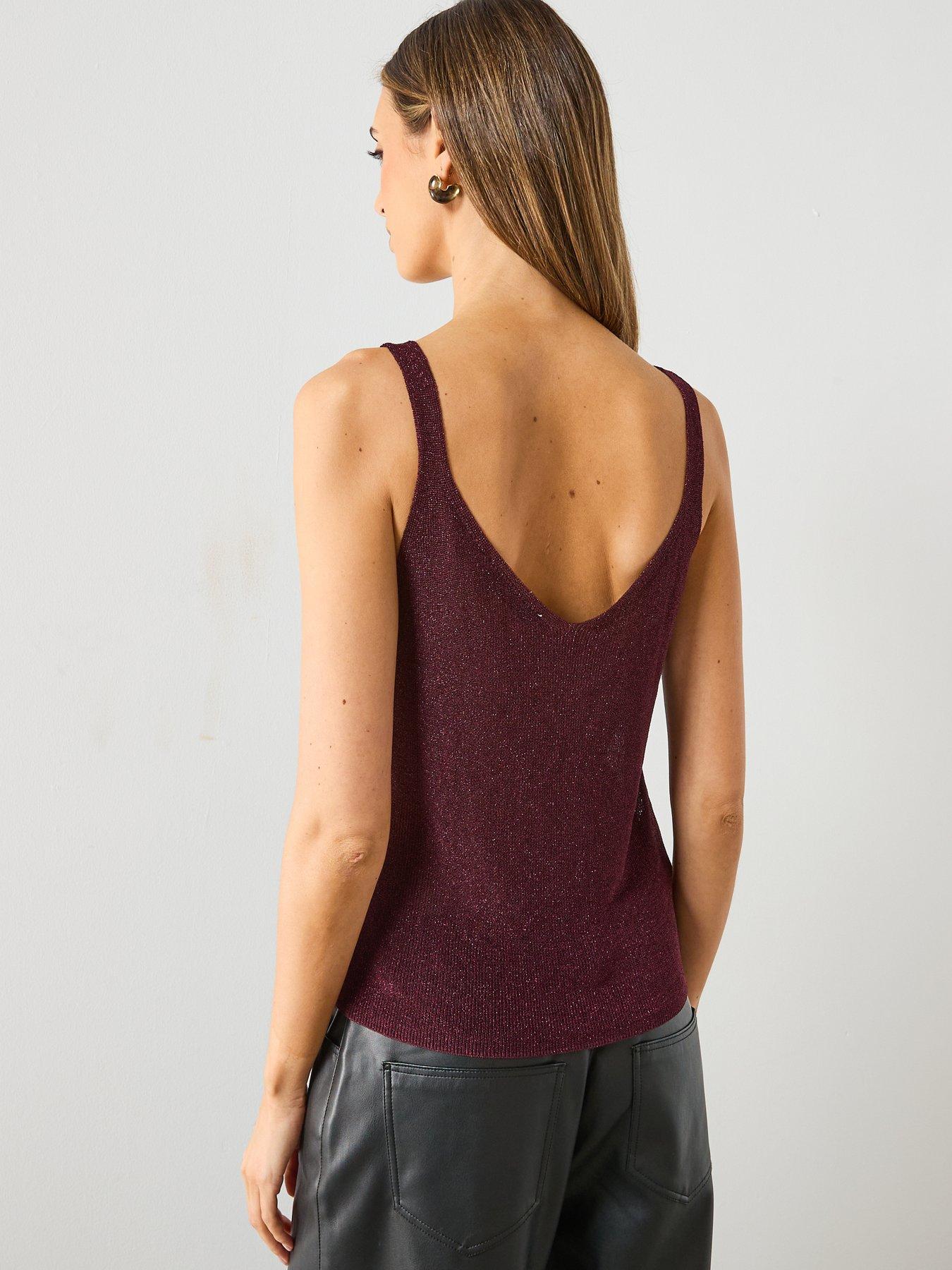 stillFront image of mango-lurex-knitted-v-neck-vest-top-red