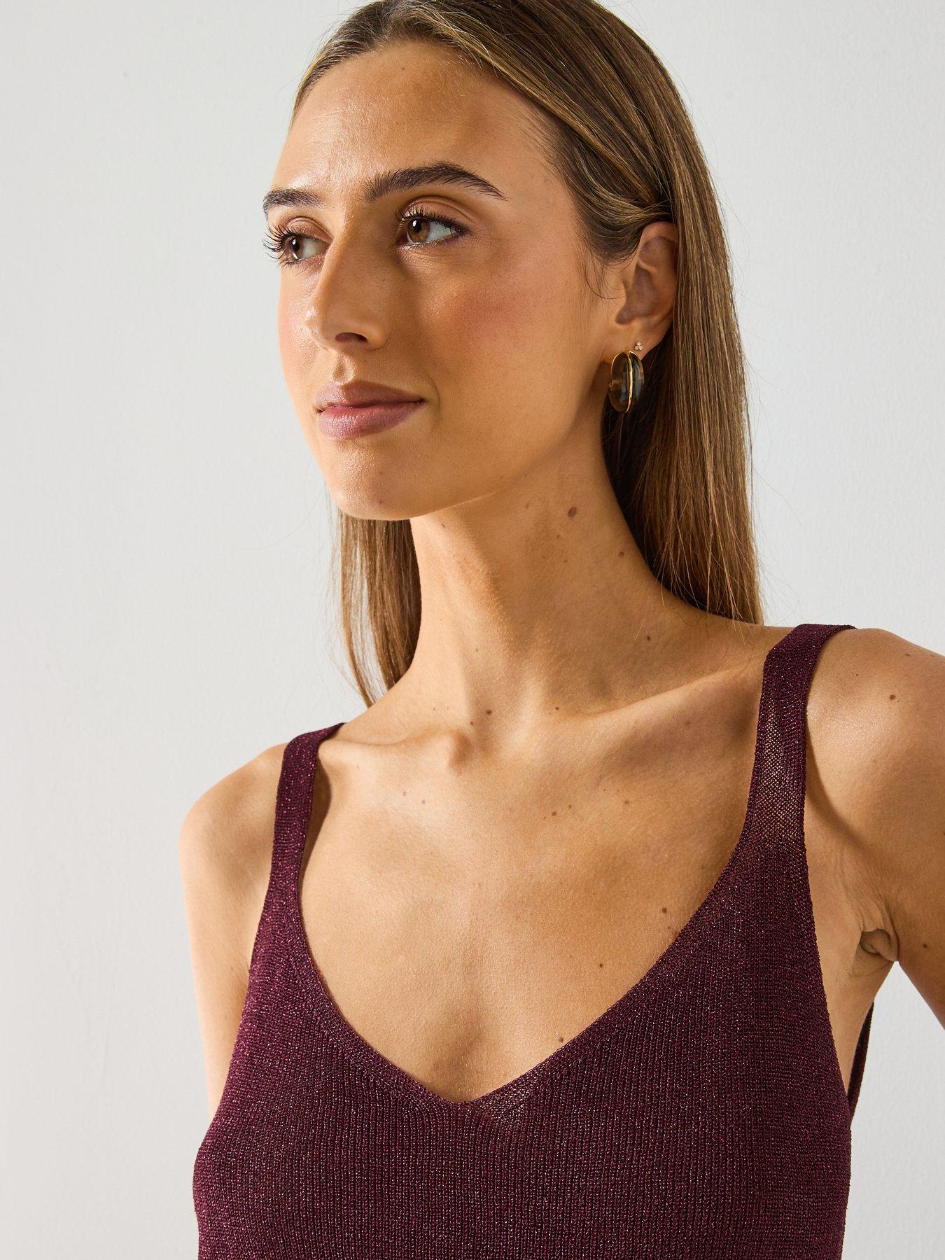  image of mango-lurex-knitted-v-neck-vest-top-red