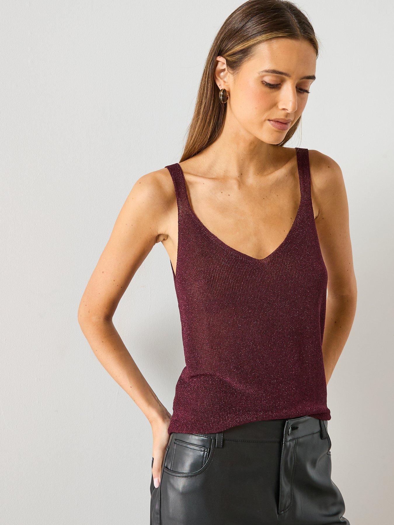  image of mango-lurex-knitted-v-neck-vest-top-red