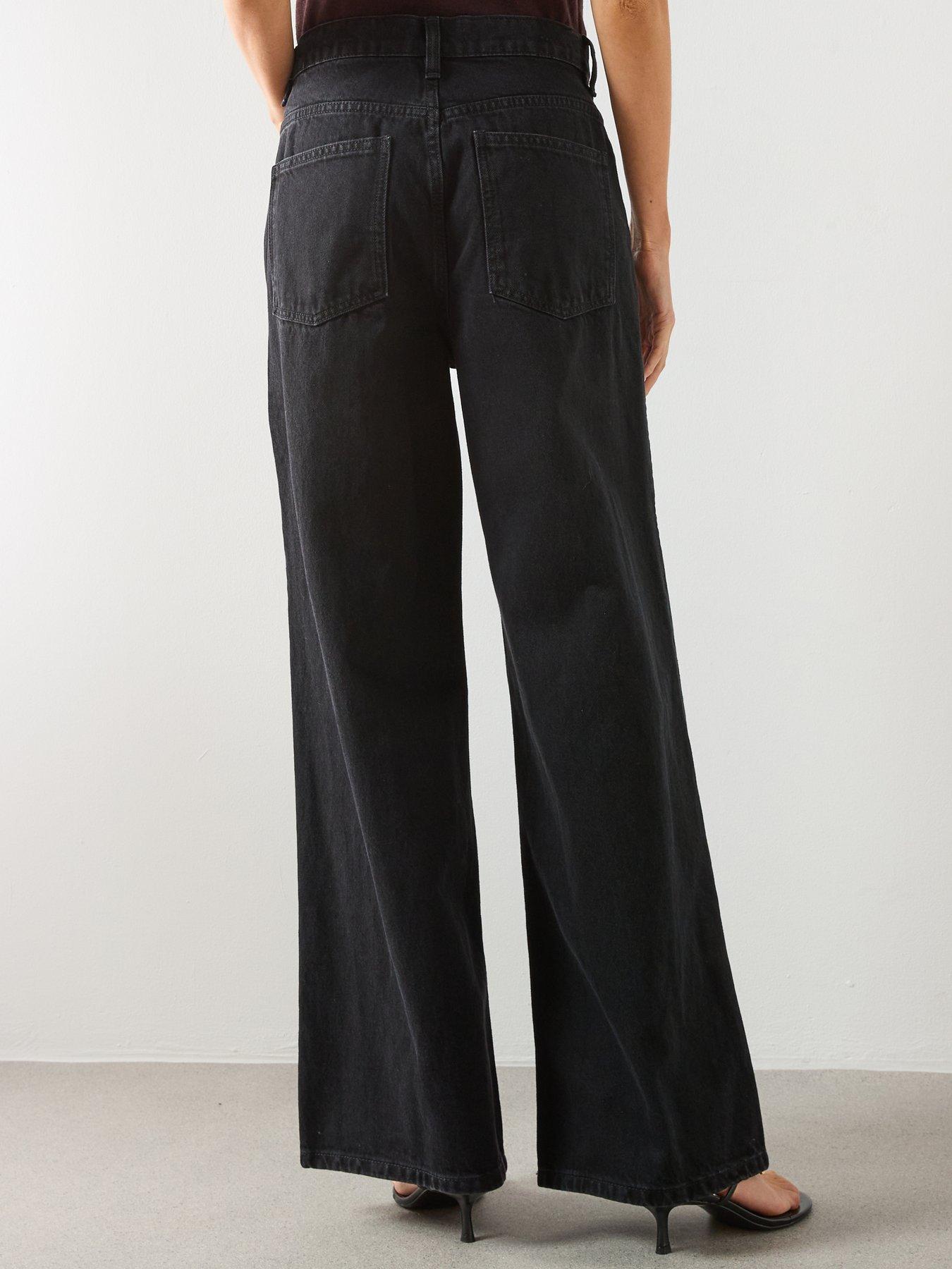 Image 2 of 5 of Mango Wide Leg Jeans with Crossover Waistband - Black