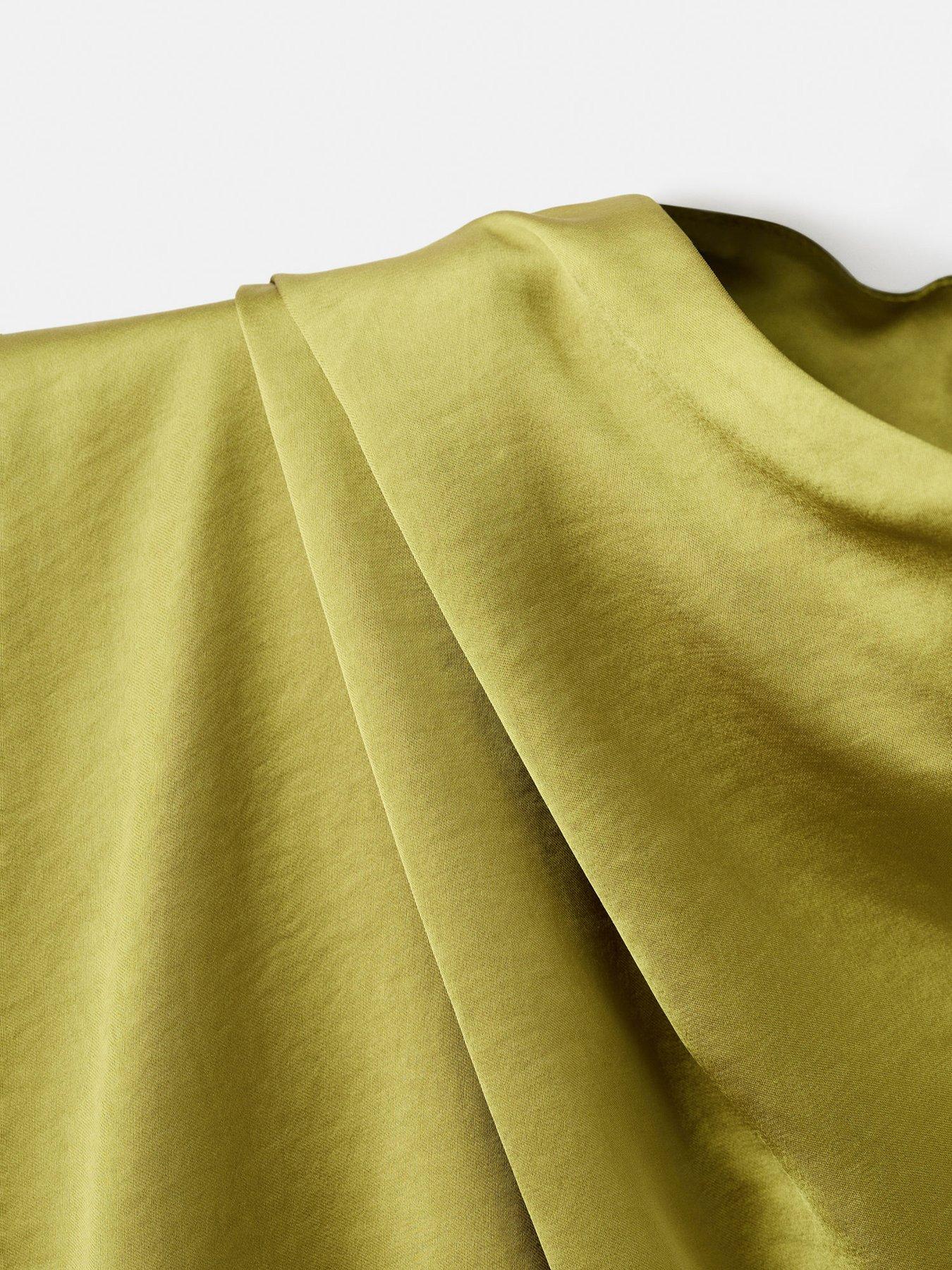  image of mango-satin-blouse-with-draped-neck-green