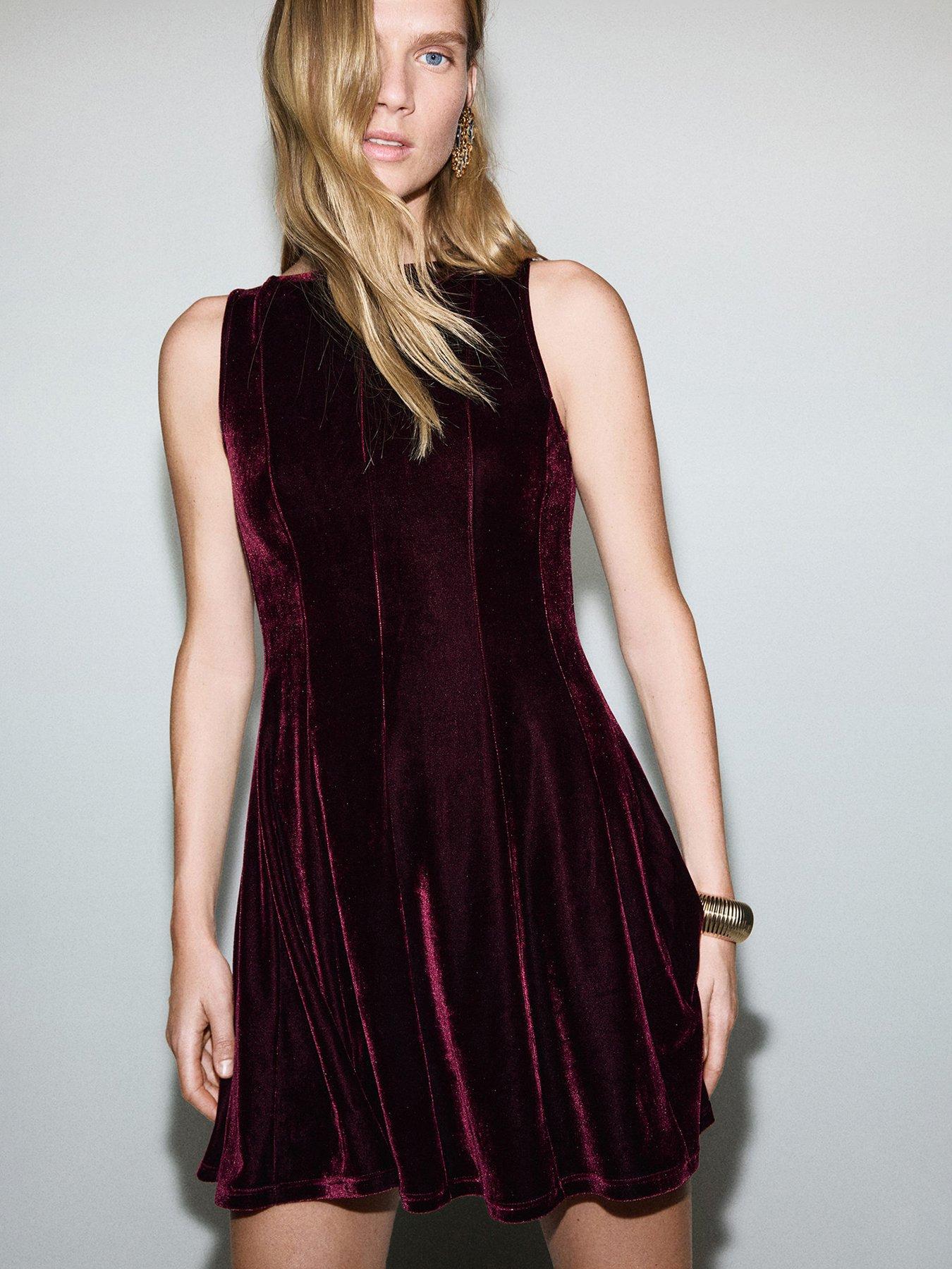 burgundy velvet skater dress Flirty Luxe Velvet Skater Dress main image 0