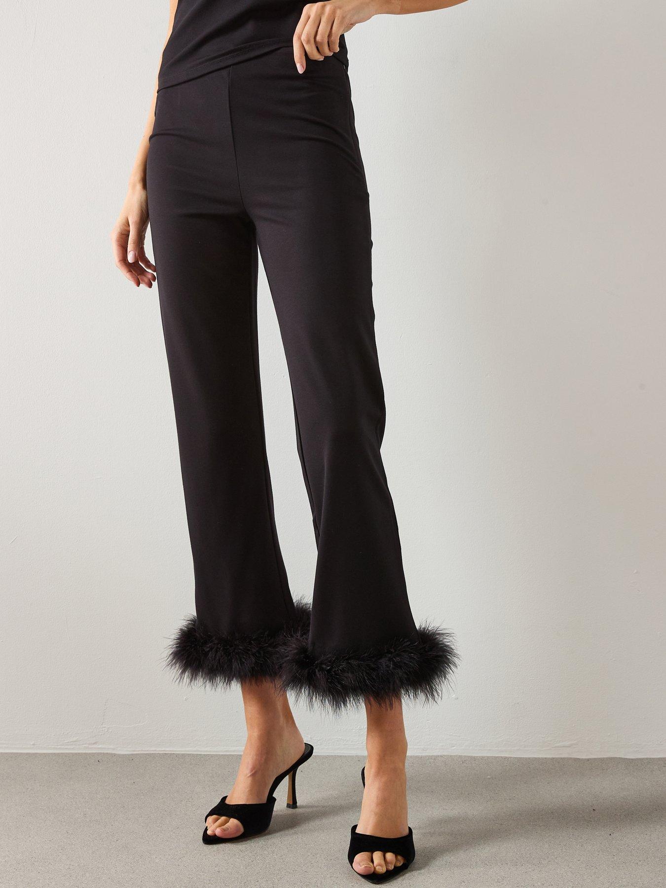 Image 1 of 6 of Mango Feather Trim Capri - Black