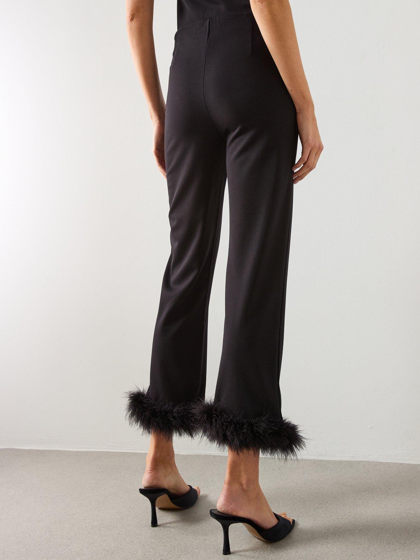 Image 2 of 6 of Mango Feather Trim Capri - Black