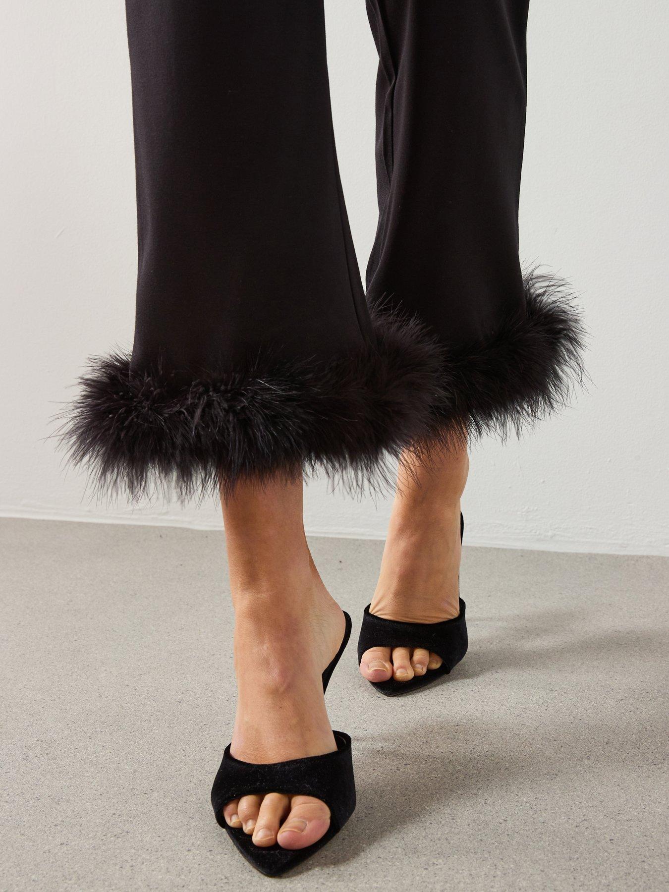 Image 5 of 6 of Mango Feather Trim Capri - Black