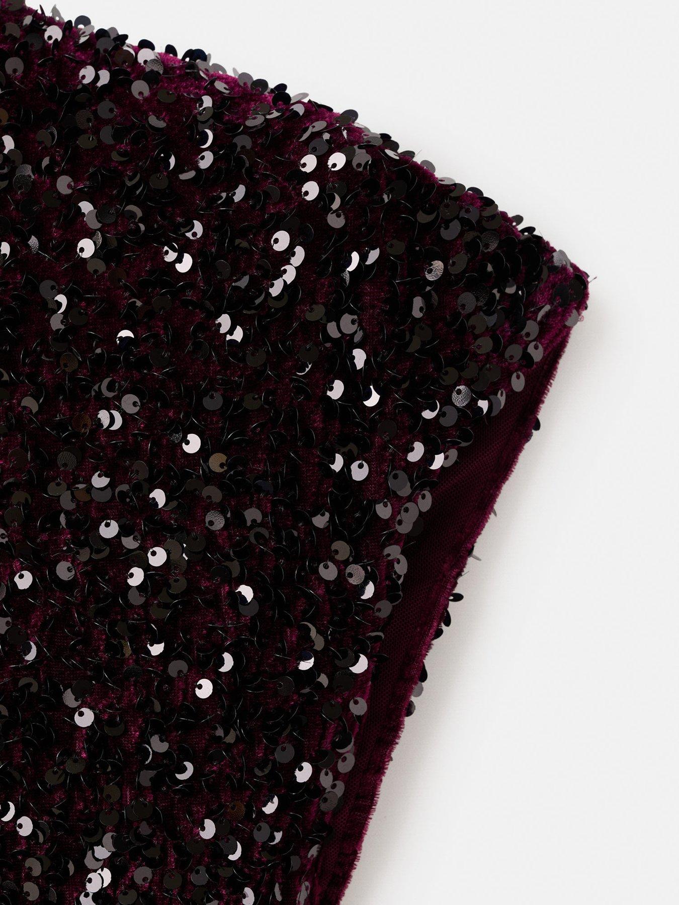 Image 5 of 6 of Mango Sequin Dress With Open Back - Red