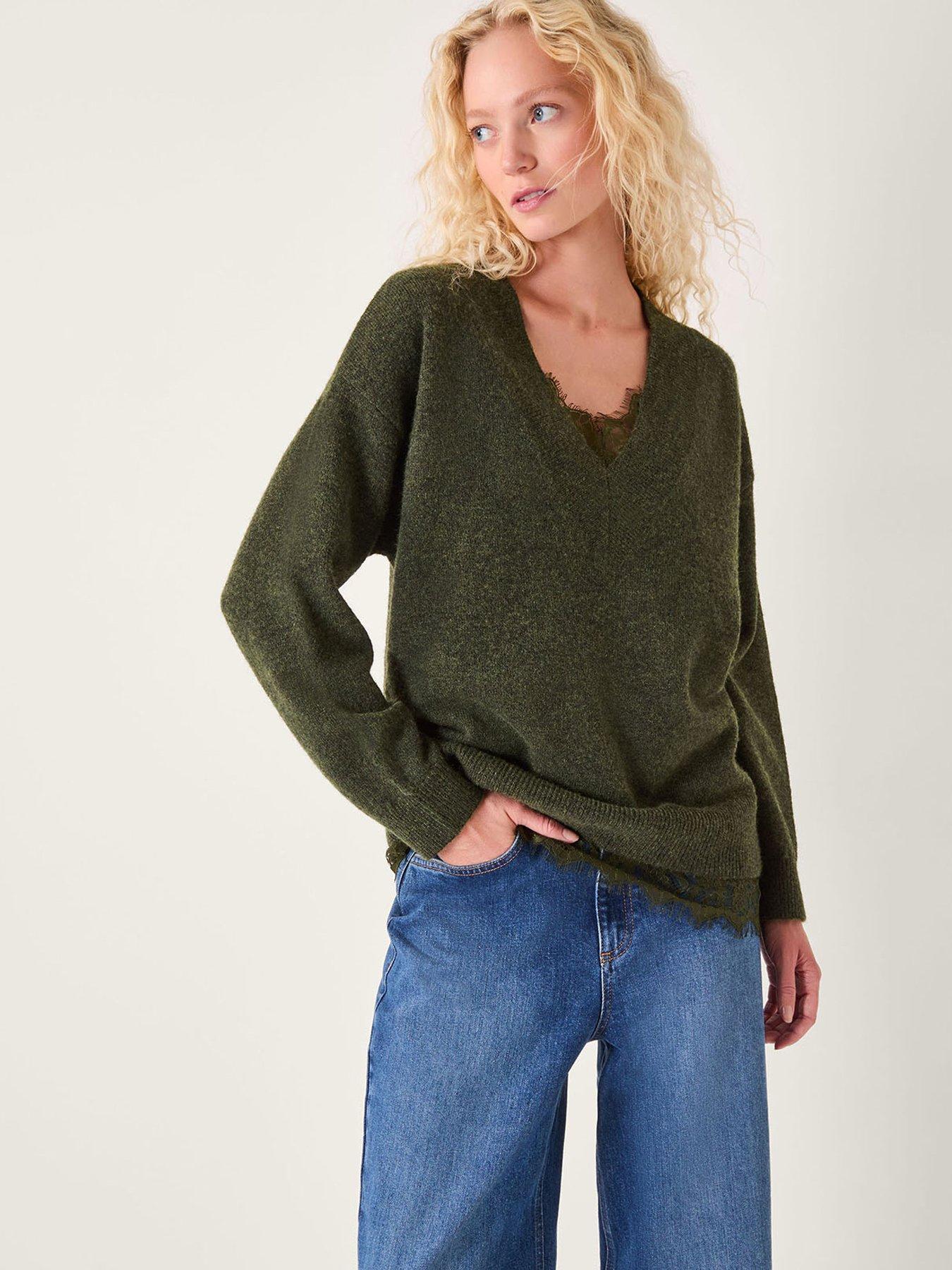 Monsoon Leanne Lace Jumper - Green