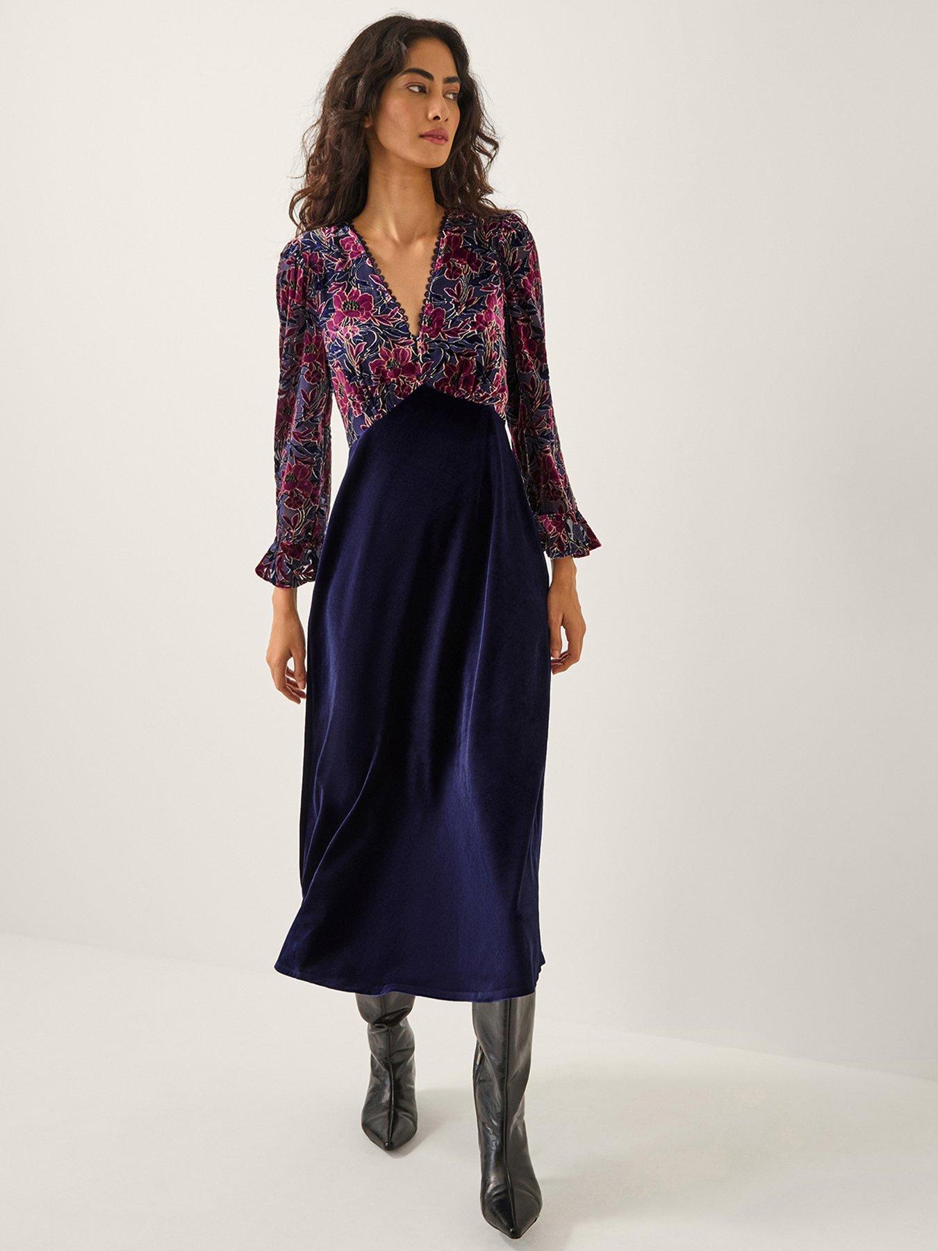  image of monsoon-milena-devore-dress-purple