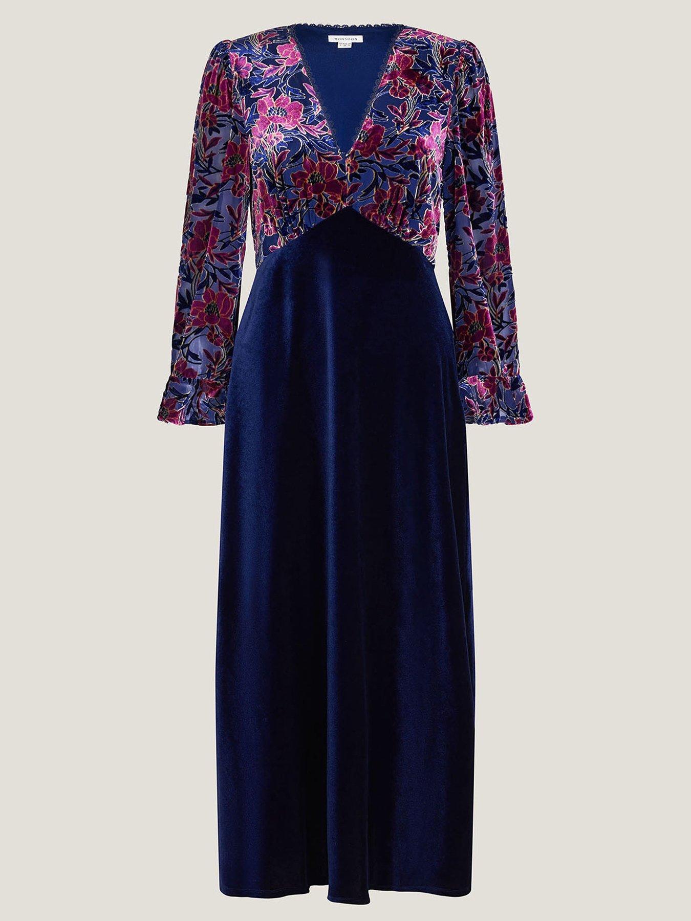  image of monsoon-milena-devore-dress-purple