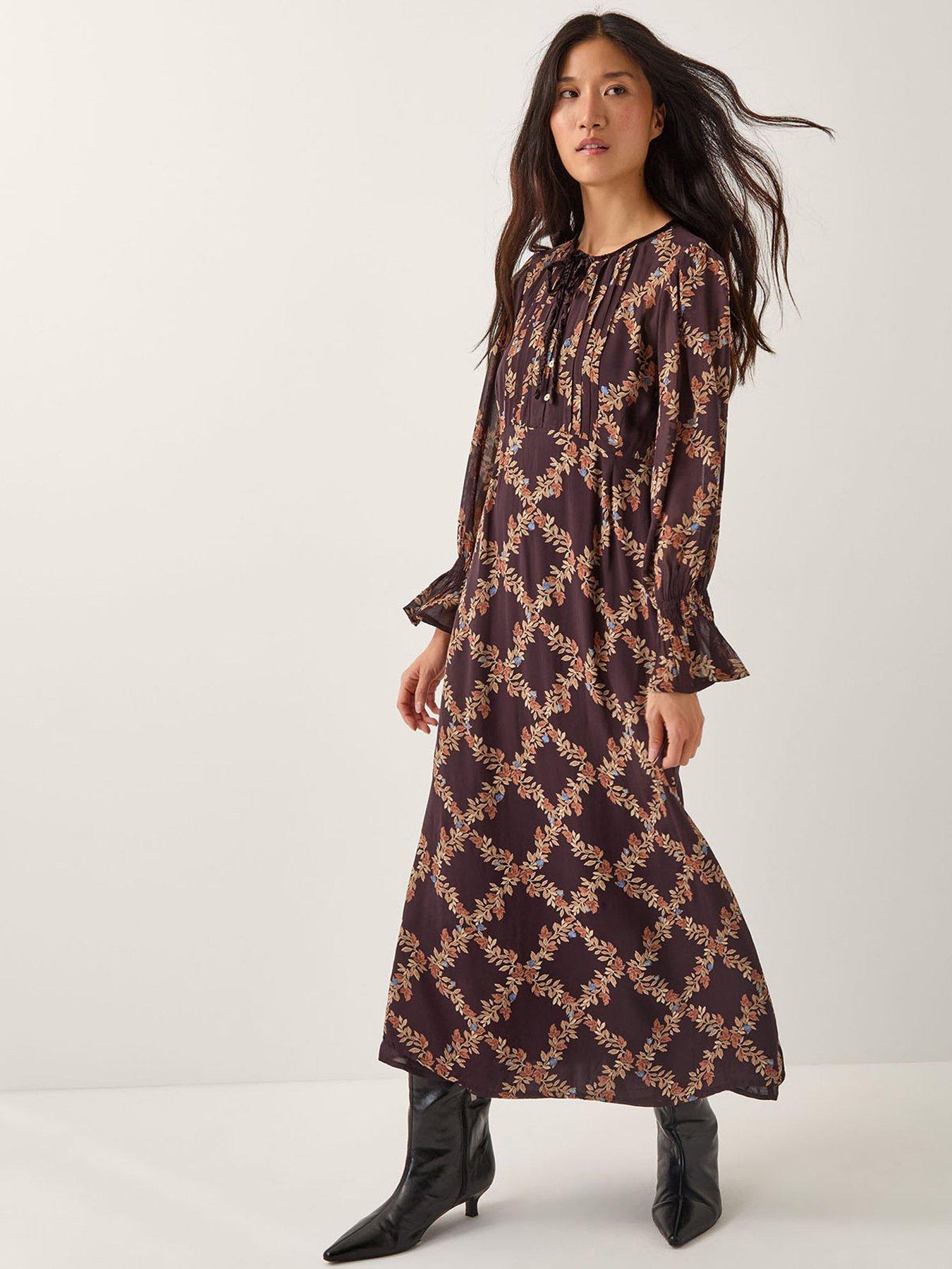  image of monsoon-cheryl-print-dress-brown