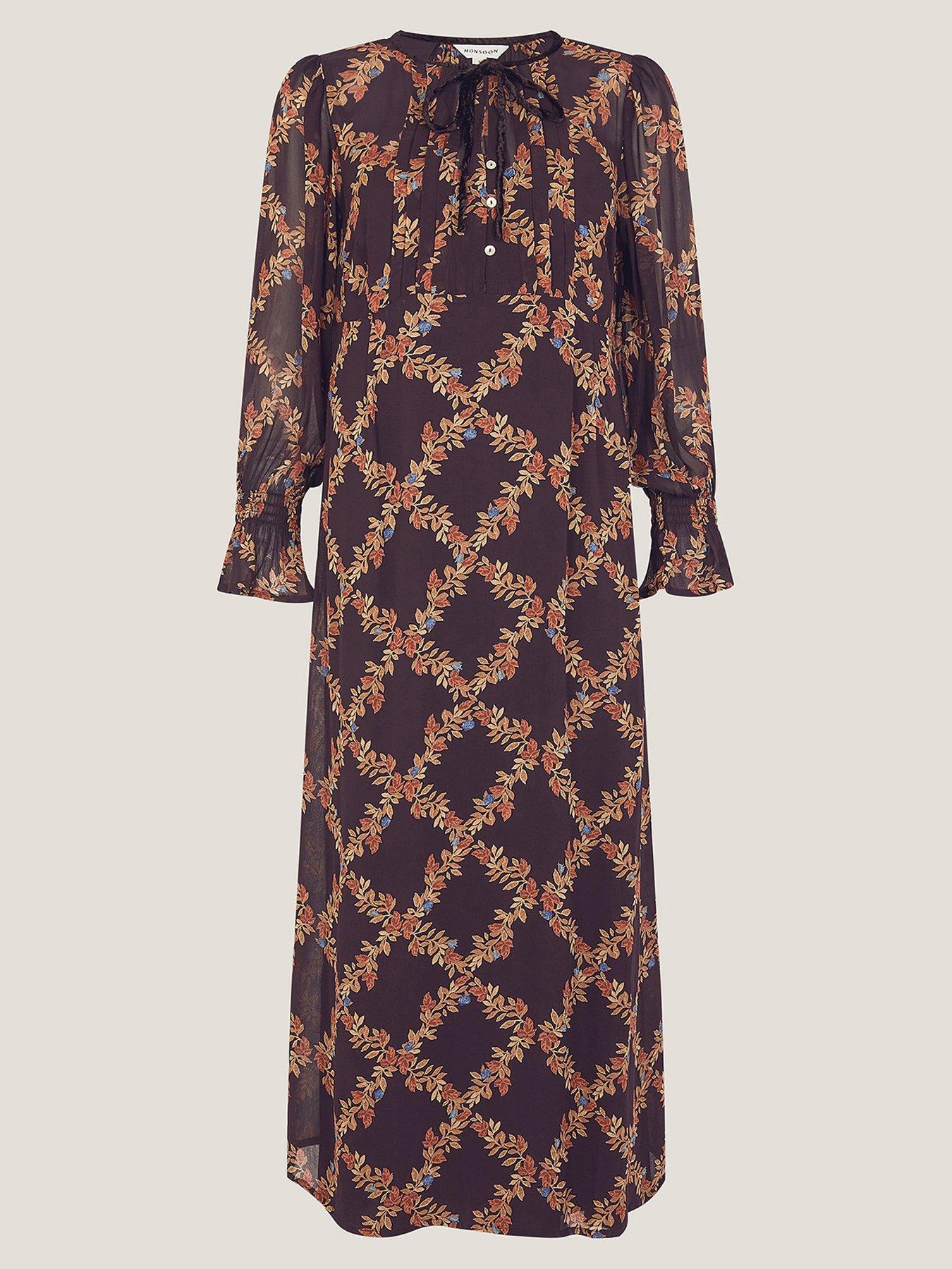  image of monsoon-cheryl-print-dress-brown
