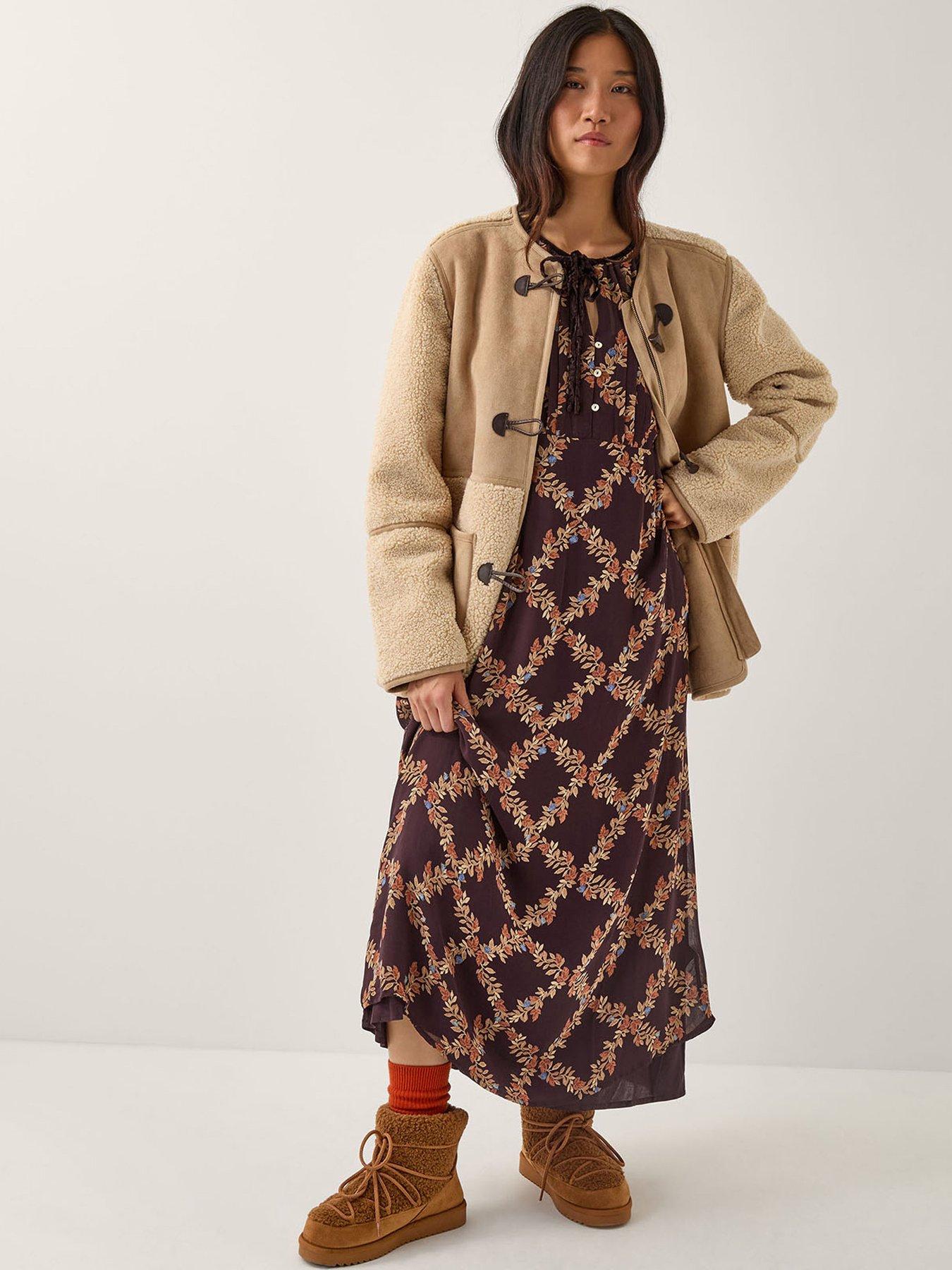  image of monsoon-cheryl-print-dress-brown