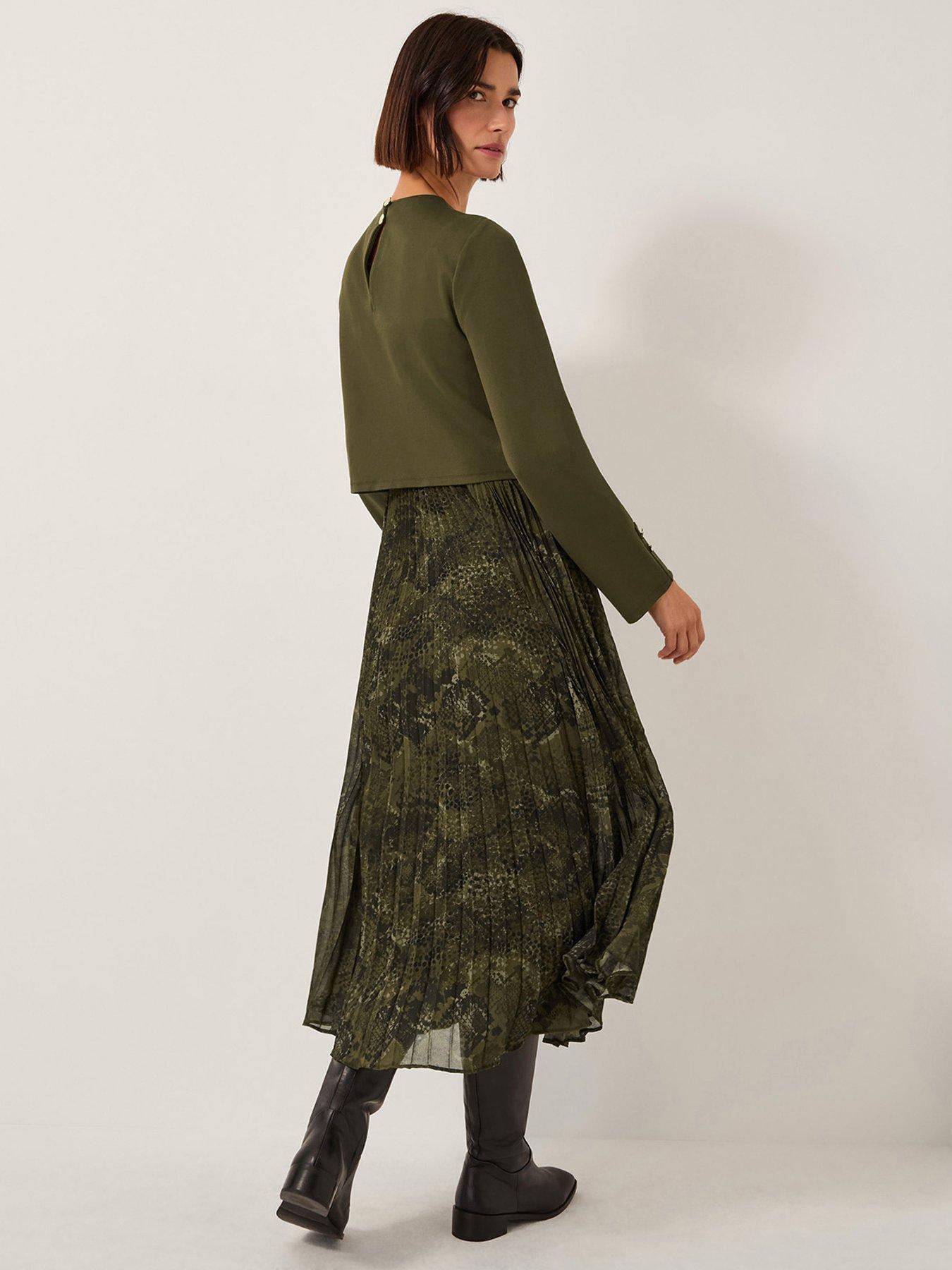 Image 2 of 5 of Monsoon Synthia Pleat Dress - Green