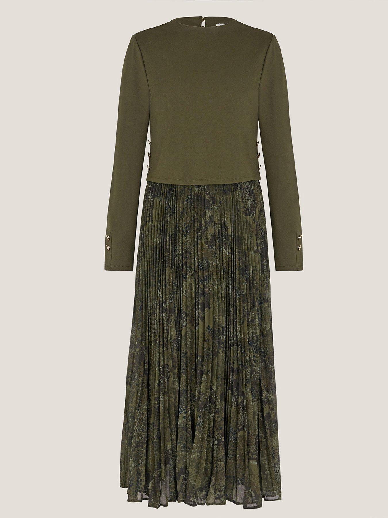Image 3 of 5 of Monsoon Synthia Pleat Dress - Green