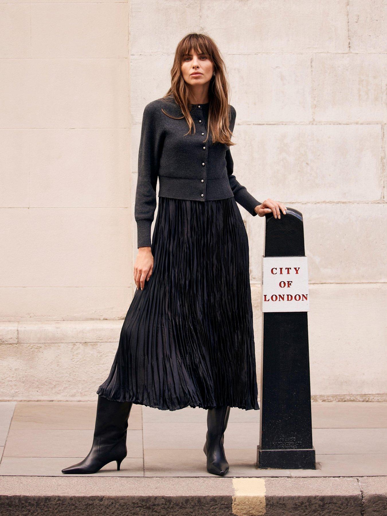 Image 3 of 6 of Mint Velvet Cardigan &amp; Pleated Dress - Grey