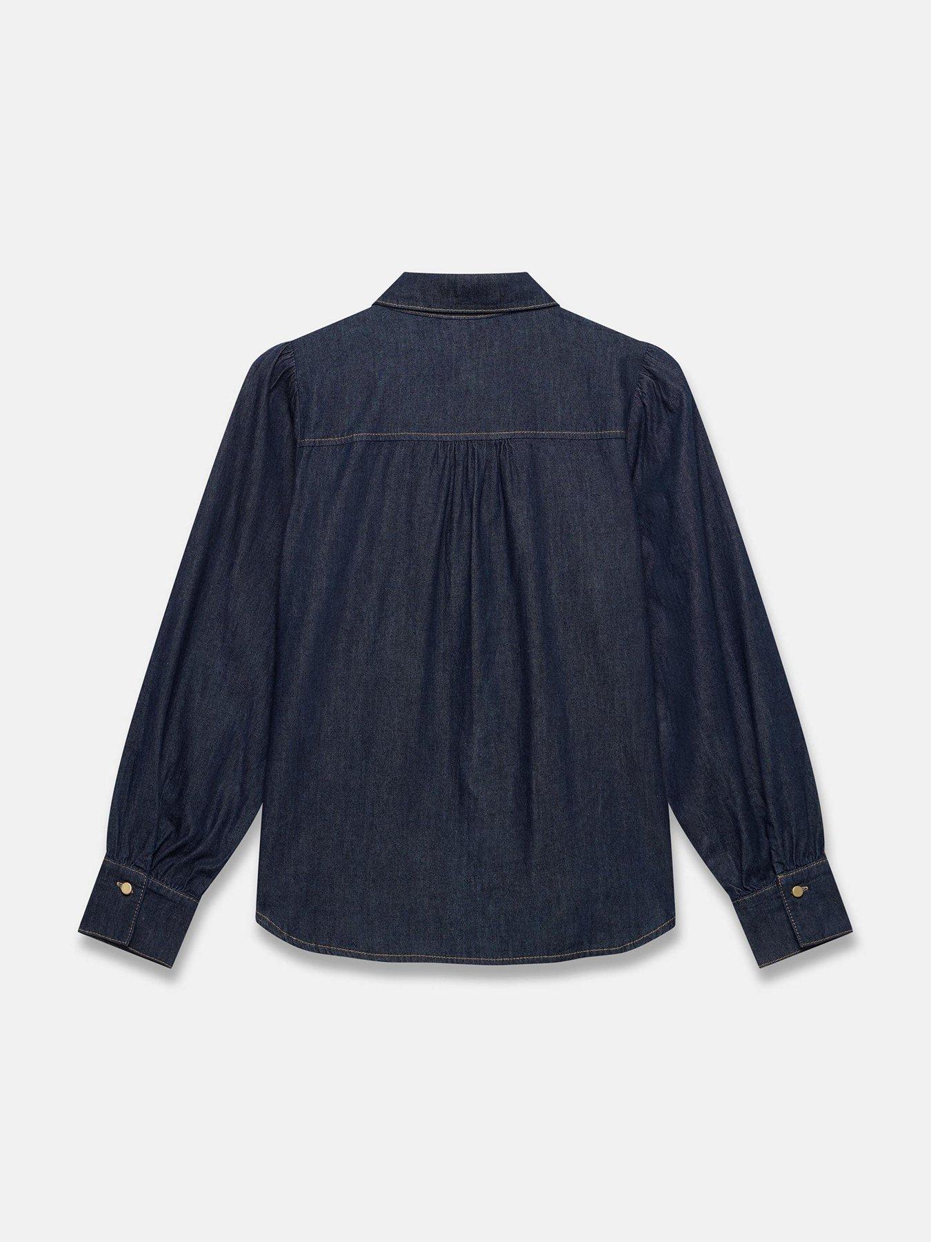  image of mint-velvet-tie-neck-denim-blouse-blue