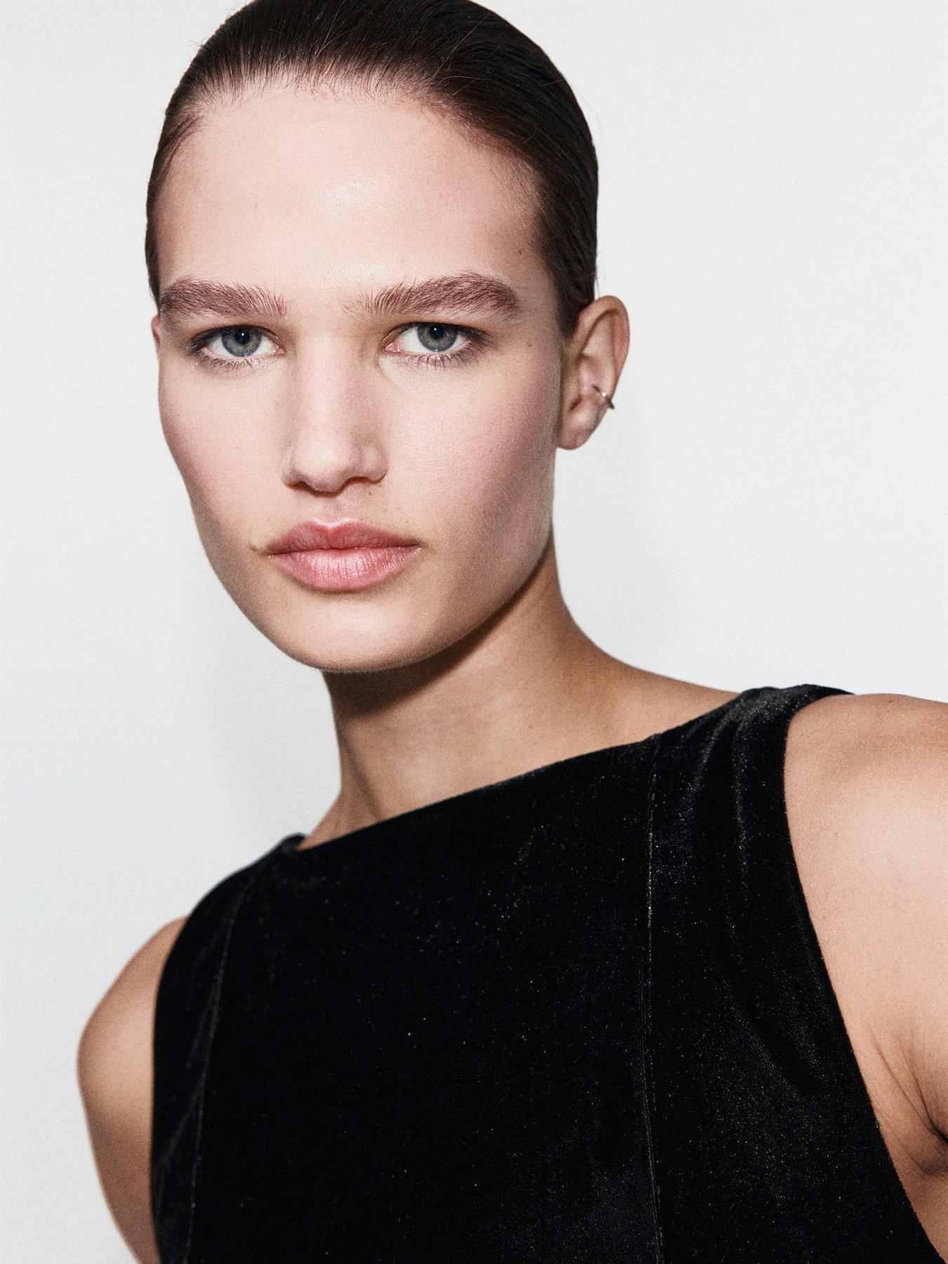  image of mango-velvet-dropped-hem-skater-dress-black