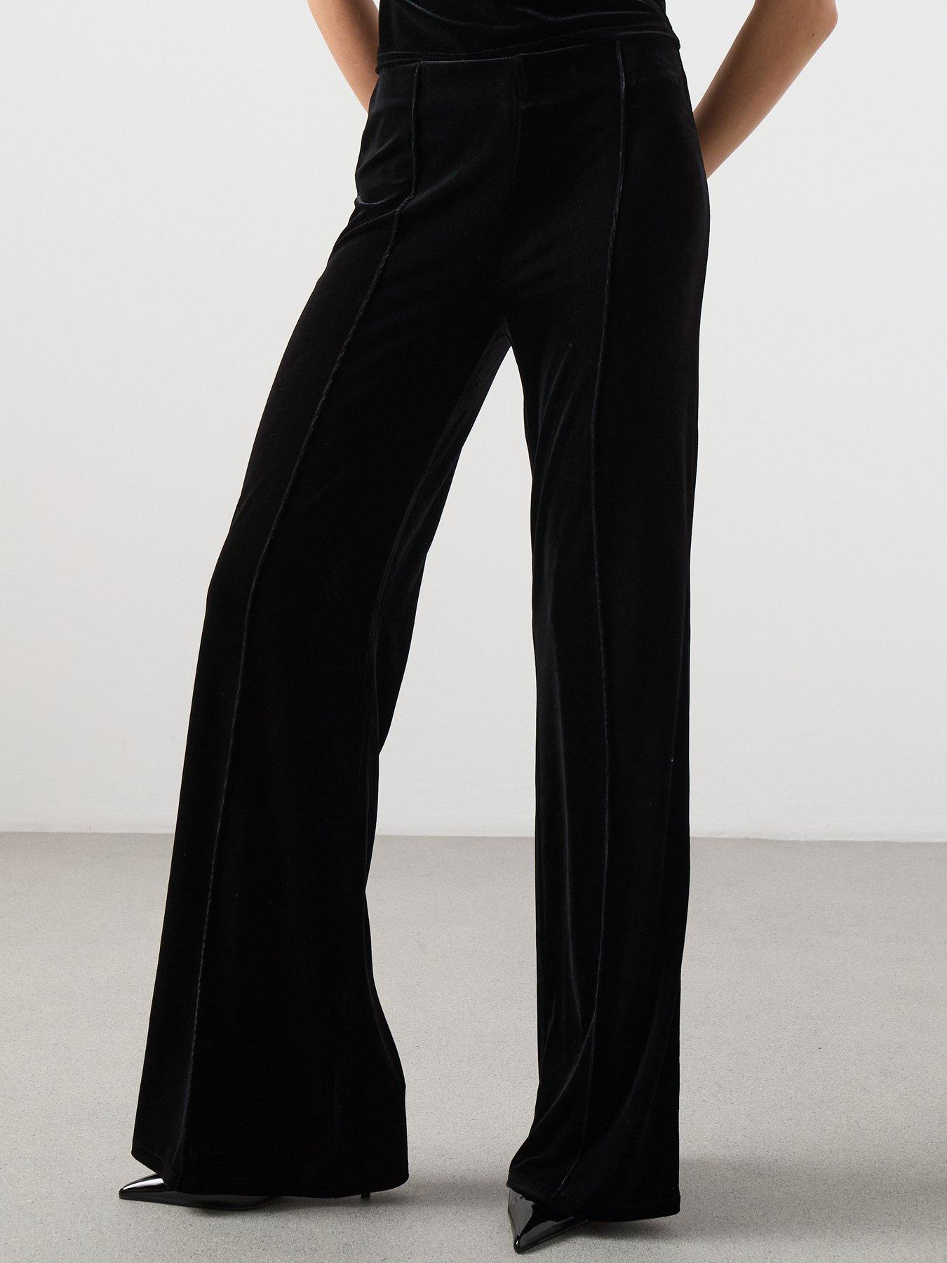 front image of mango-velvet-wide-leg-trousers-black