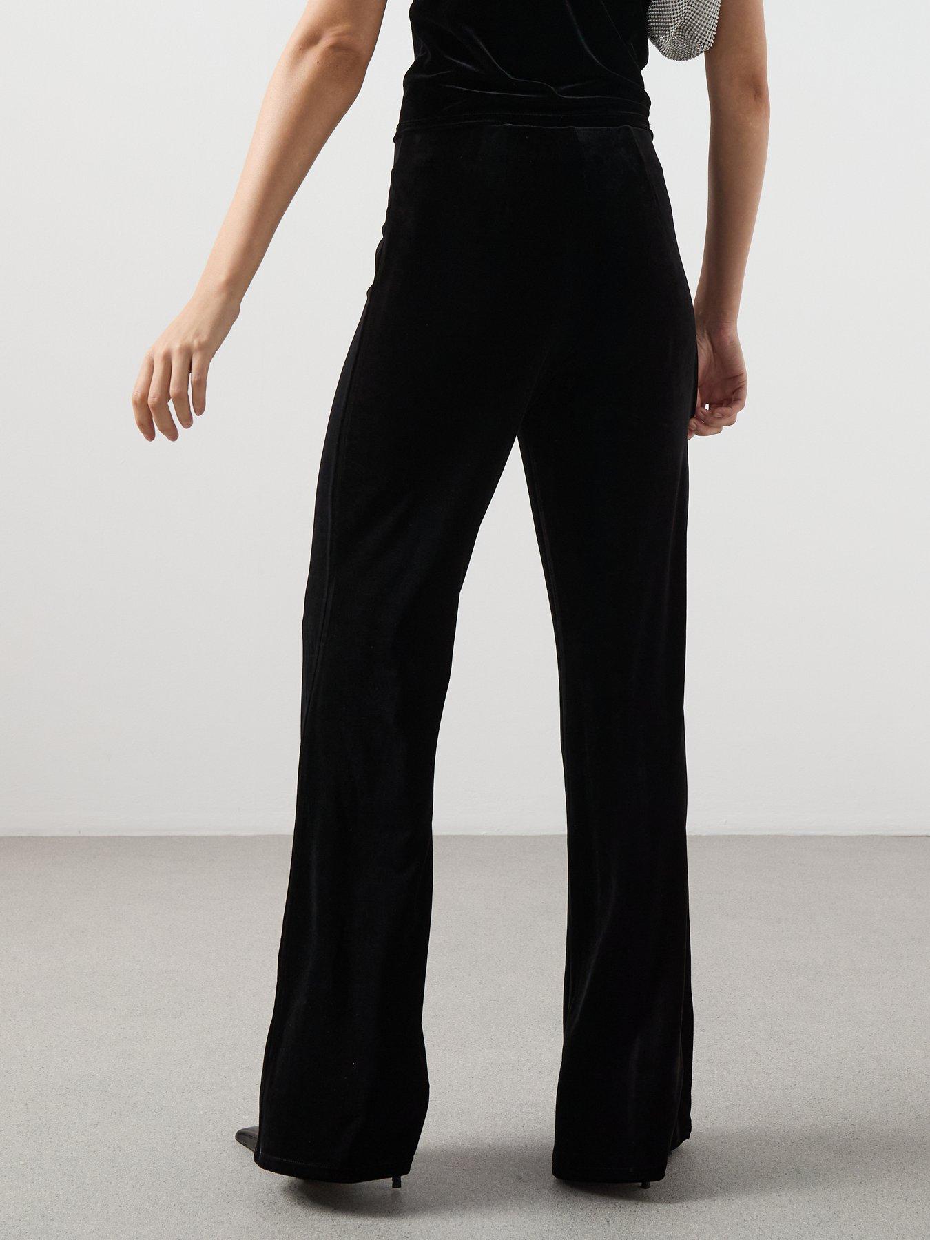  image of mango-velvet-wide-leg-trousers-black