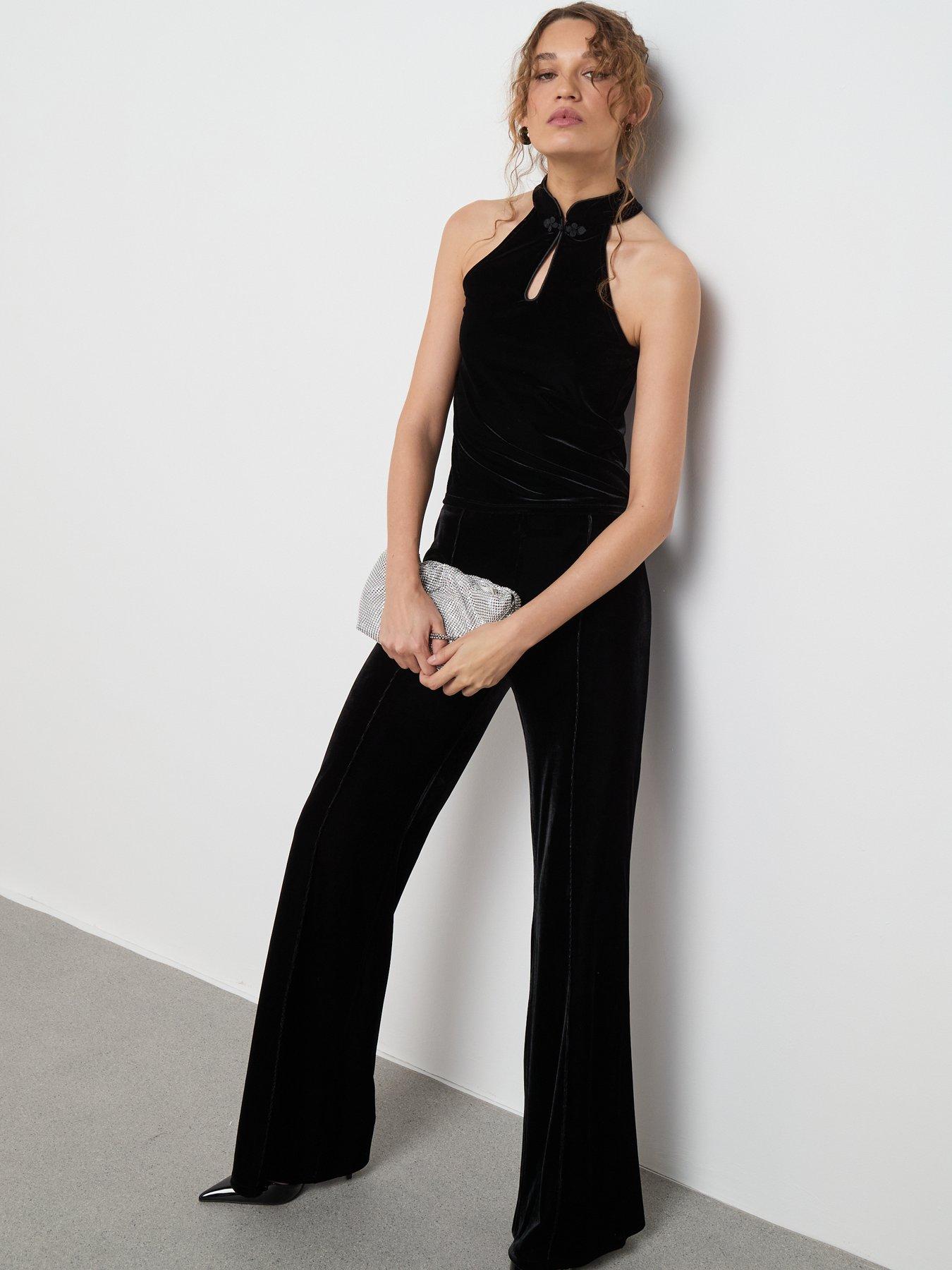  image of mango-velvet-wide-leg-trousers-black