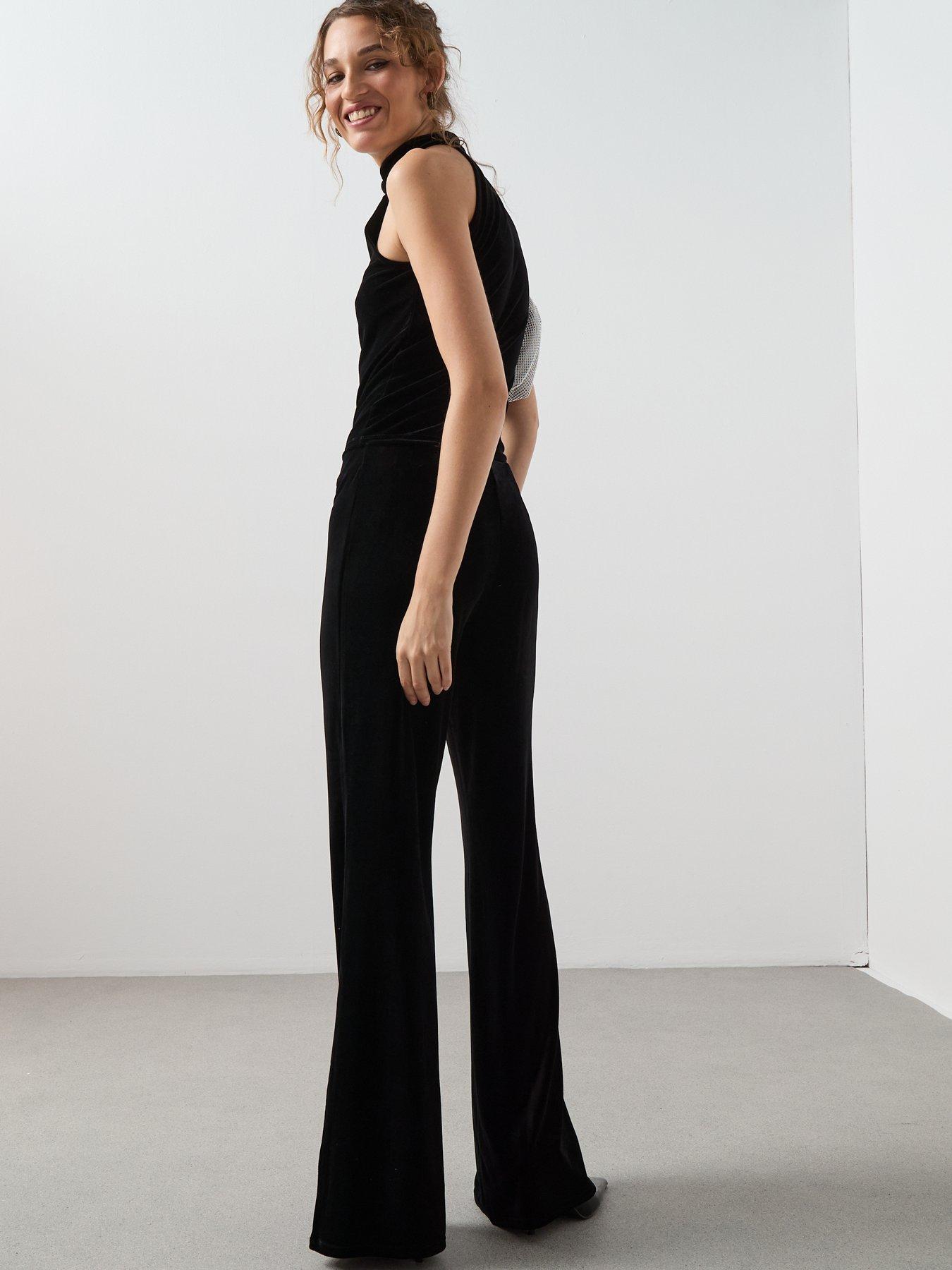 image of mango-velvet-wide-leg-trousers-black