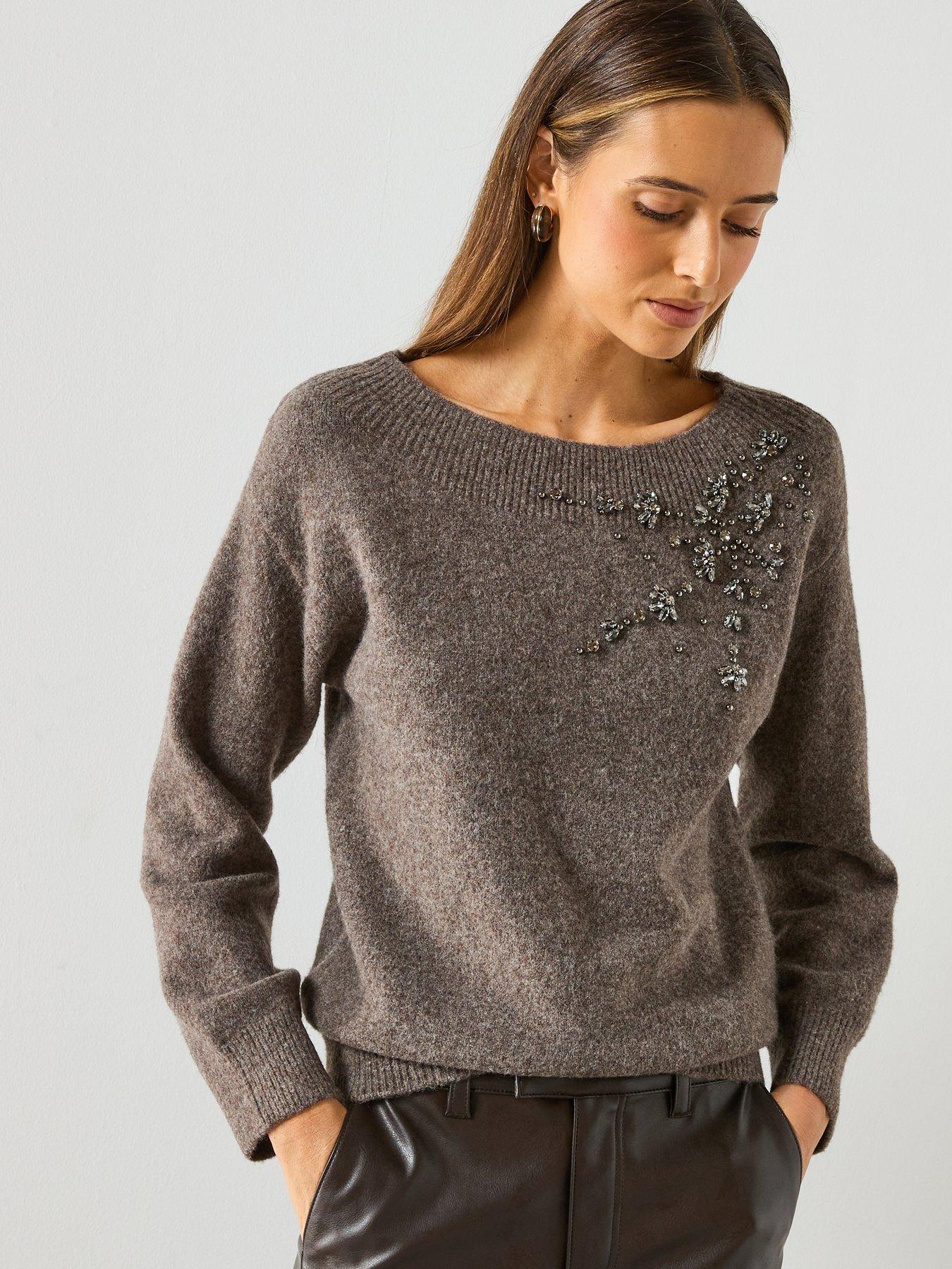 Image 5 of 5 of Mango Embellished Jumper - Brown
