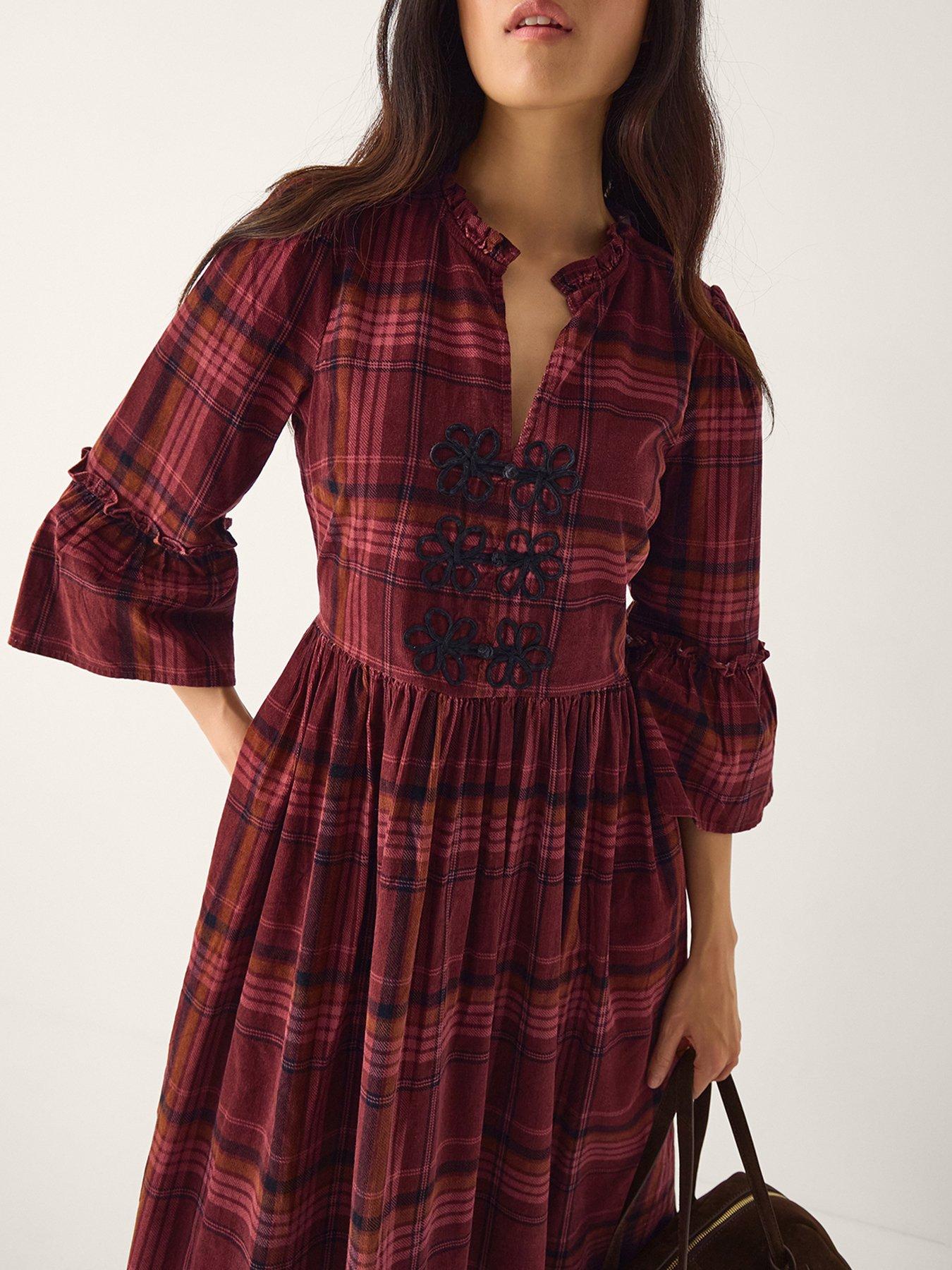  image of monsoon-charly-check-dress-red