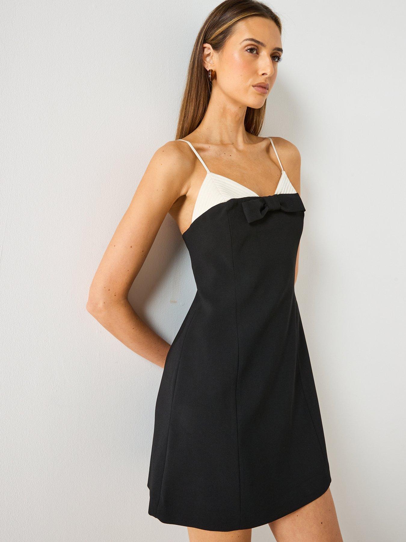  image of mango-bow-contrasting-dress-black