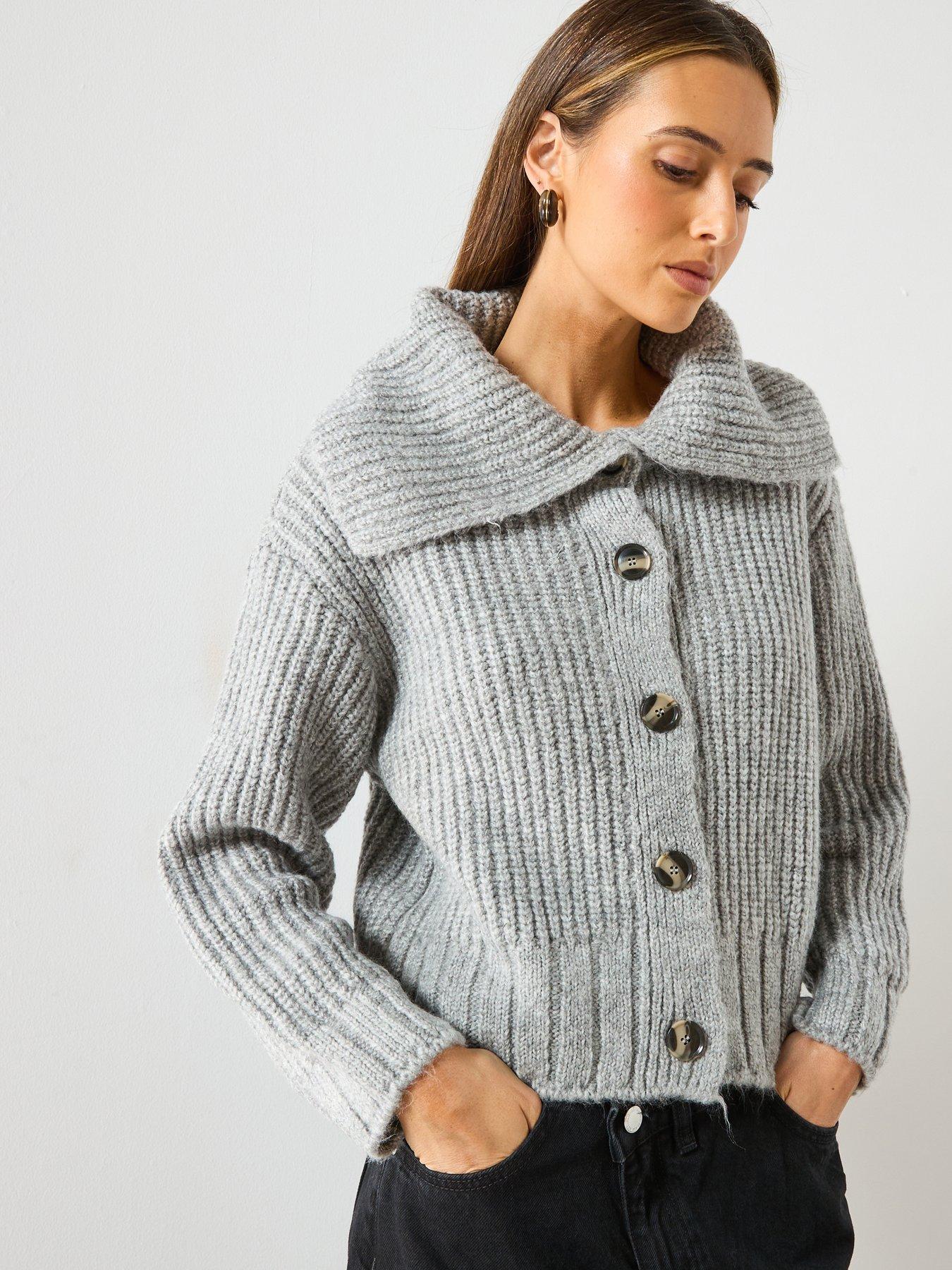 Image 1 of 6 of Mango Button Up Cardigan - Grey