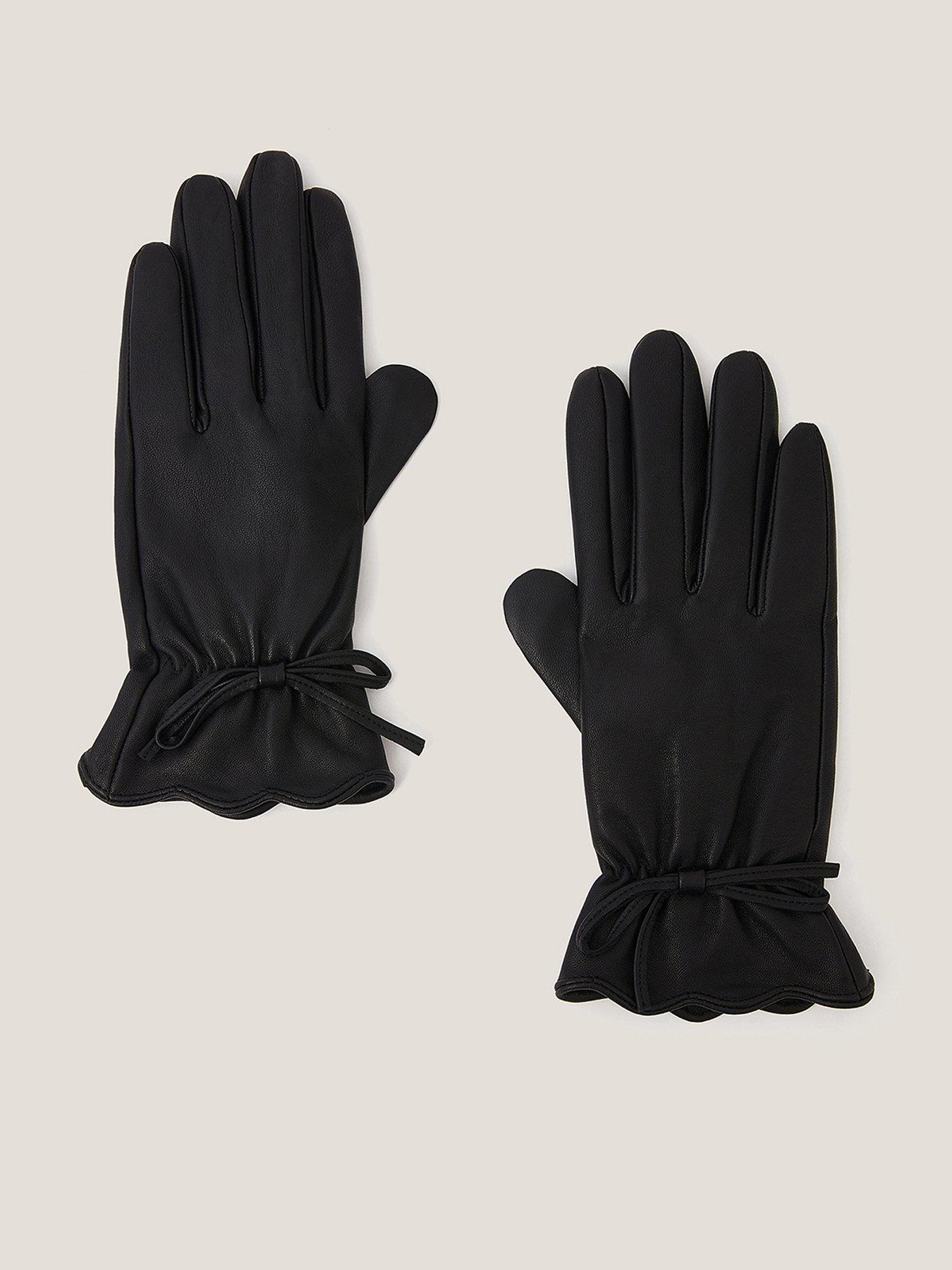  image of monsoon-eva-leather-bow-gloves-black