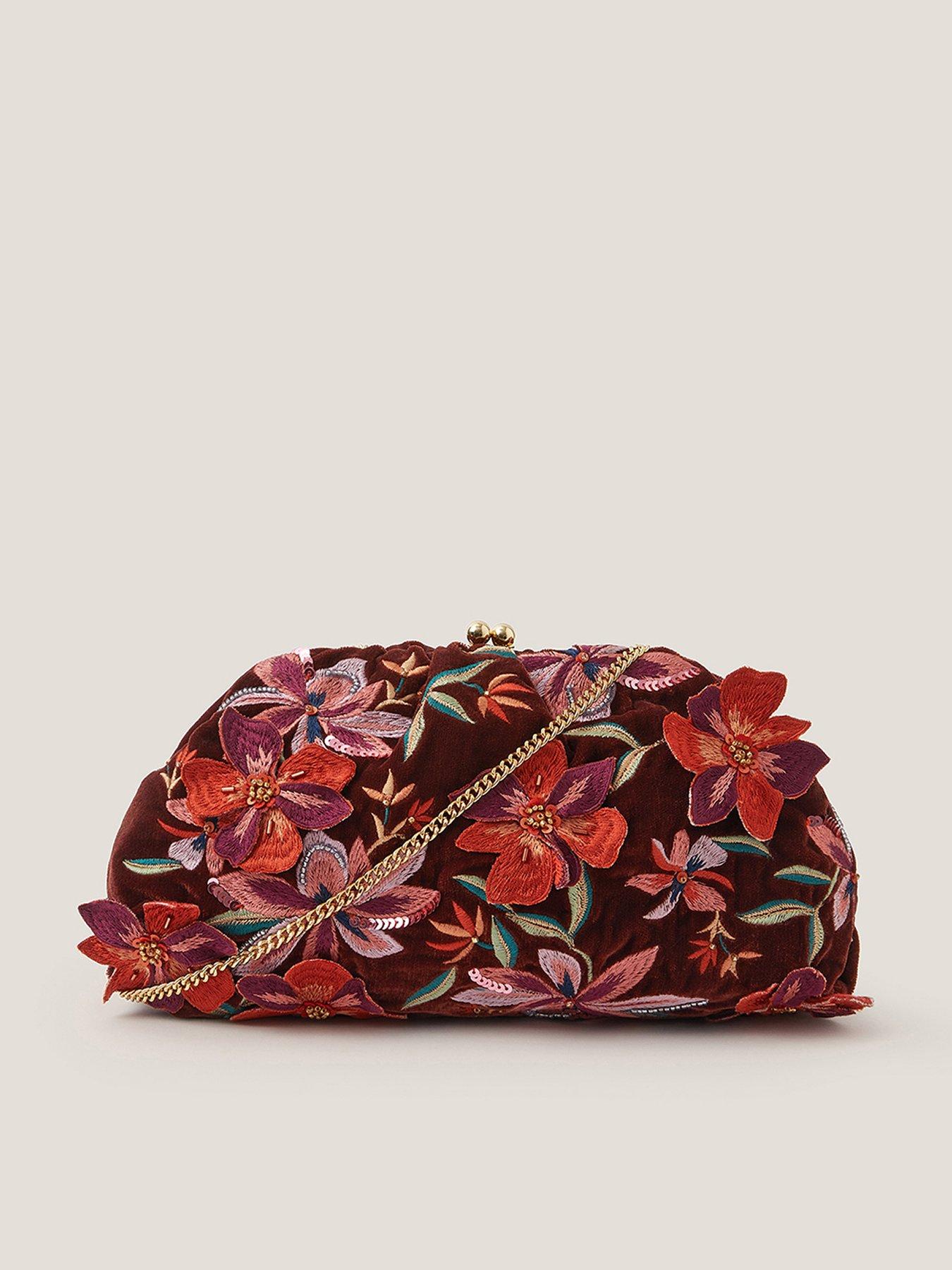  image of monsoon-josie-embroidered-clutch-bag-brown