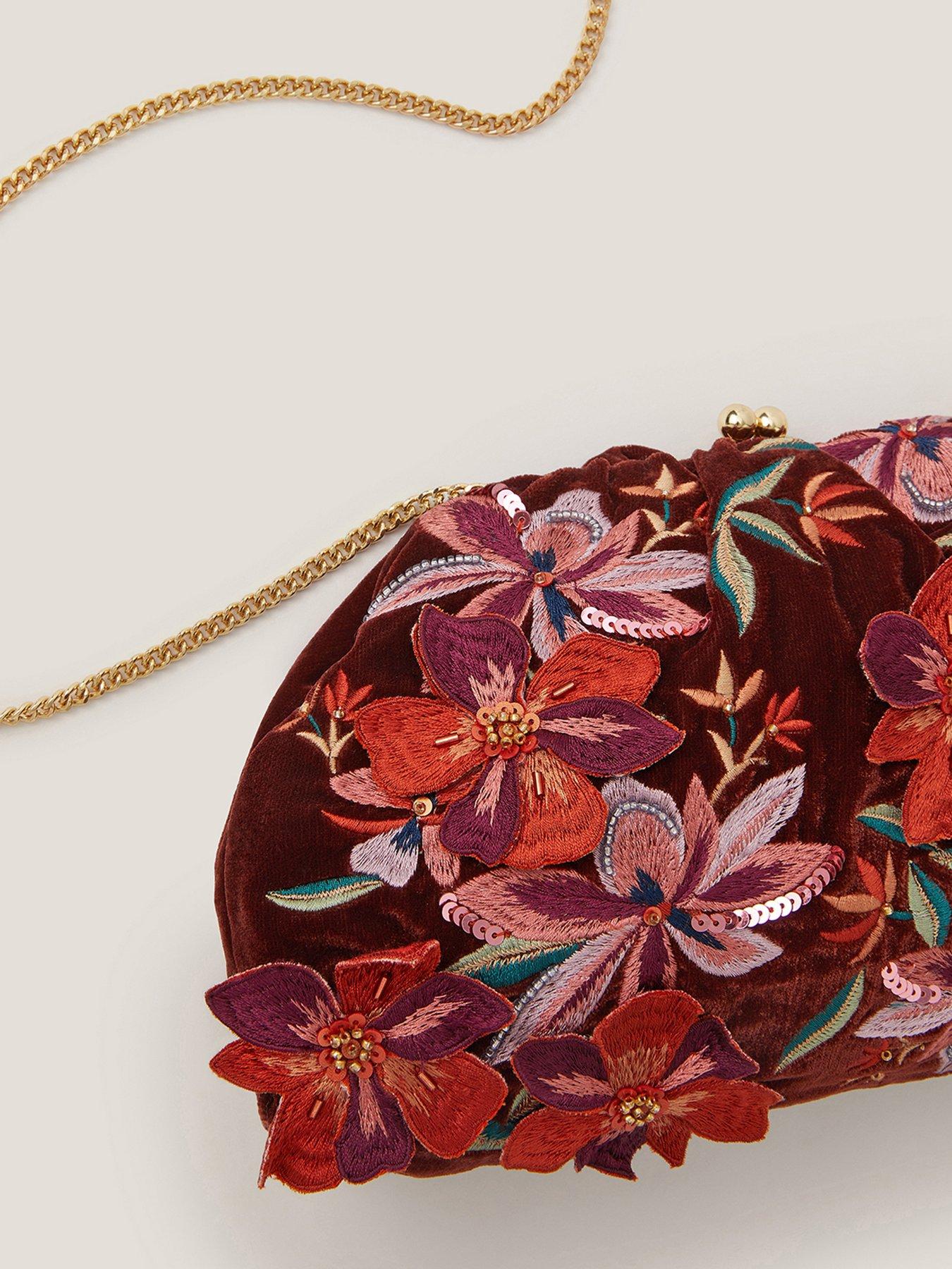  image of monsoon-josie-embroidered-clutch-bag-brown