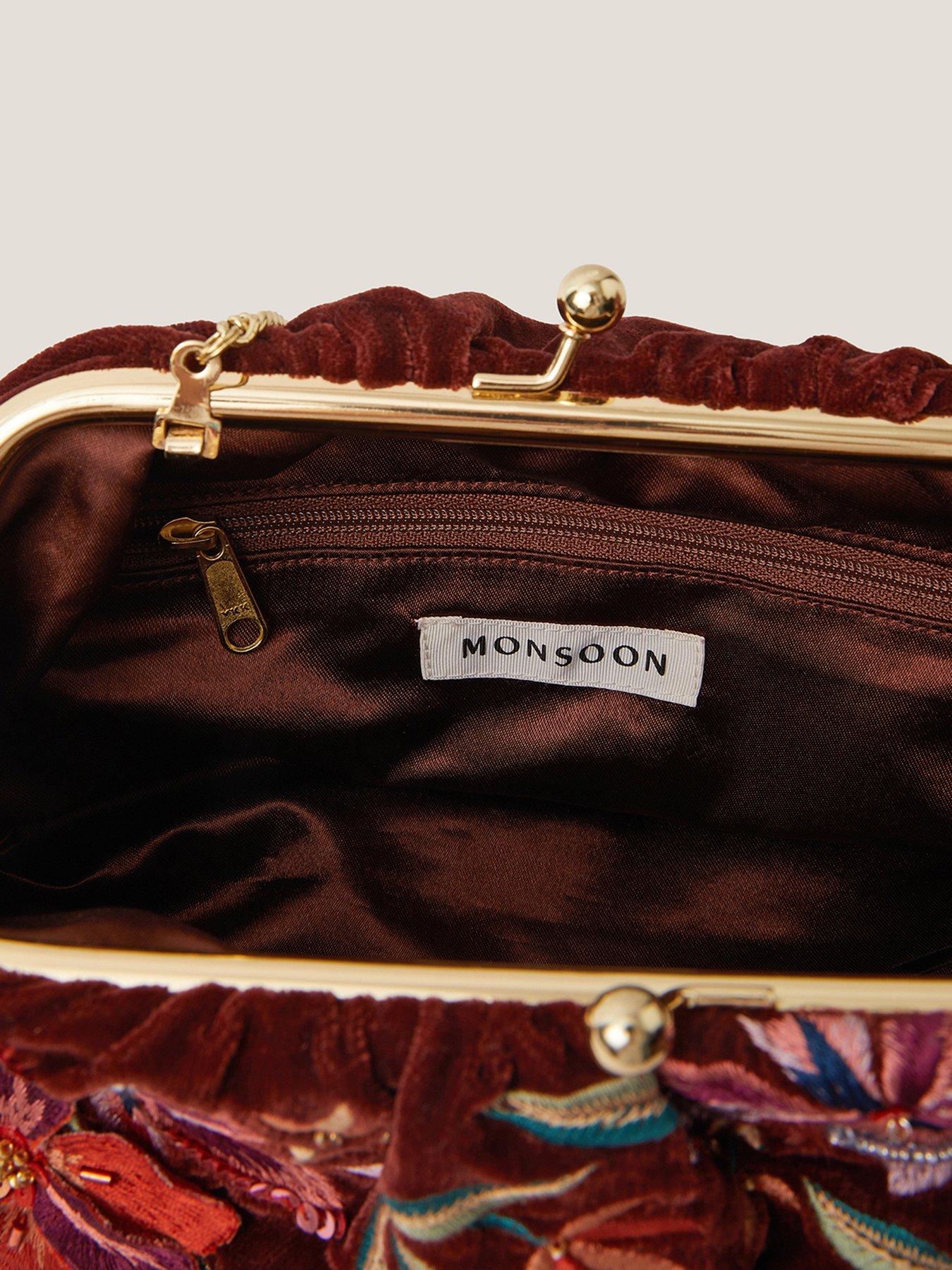  image of monsoon-josie-embroidered-clutch-bag-brown