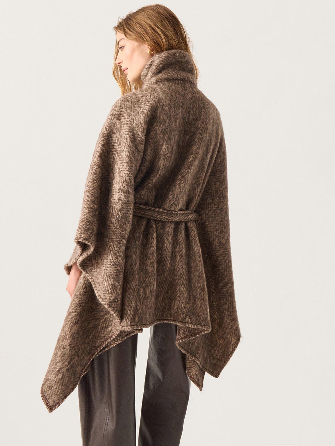  image of monsoon-cara-herringbone-knit-cape-brown