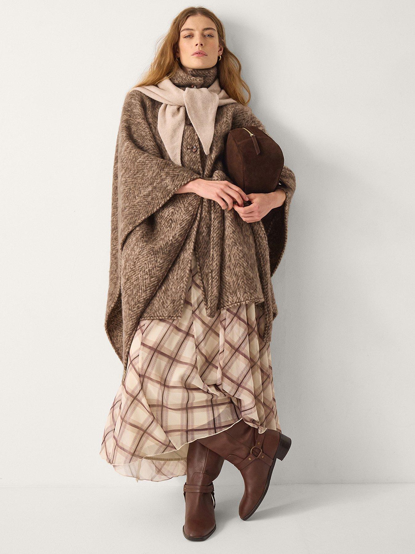  image of monsoon-cara-herringbone-knit-cape-brown