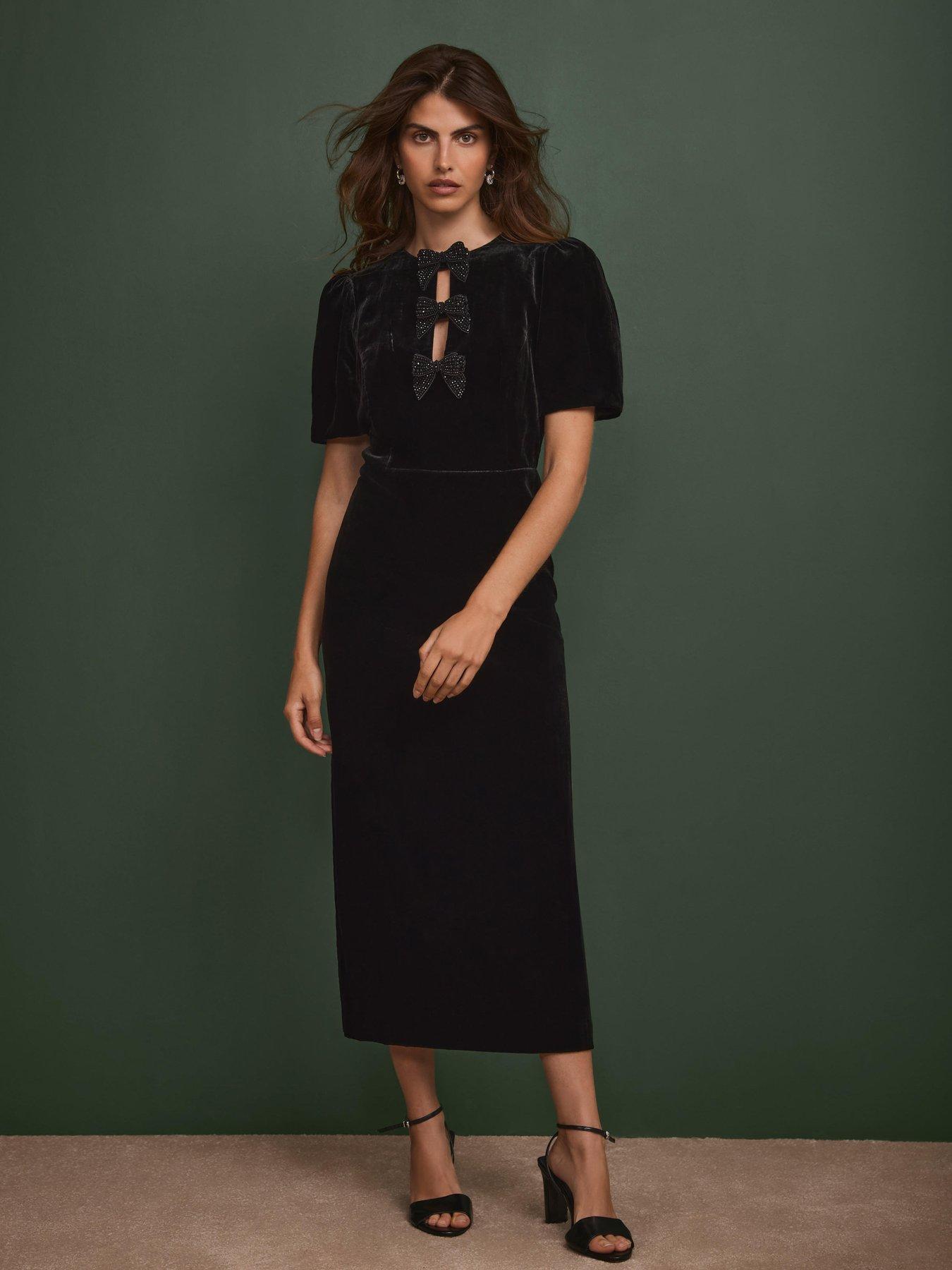 Mint Velvet Bow Midi Dress - Black