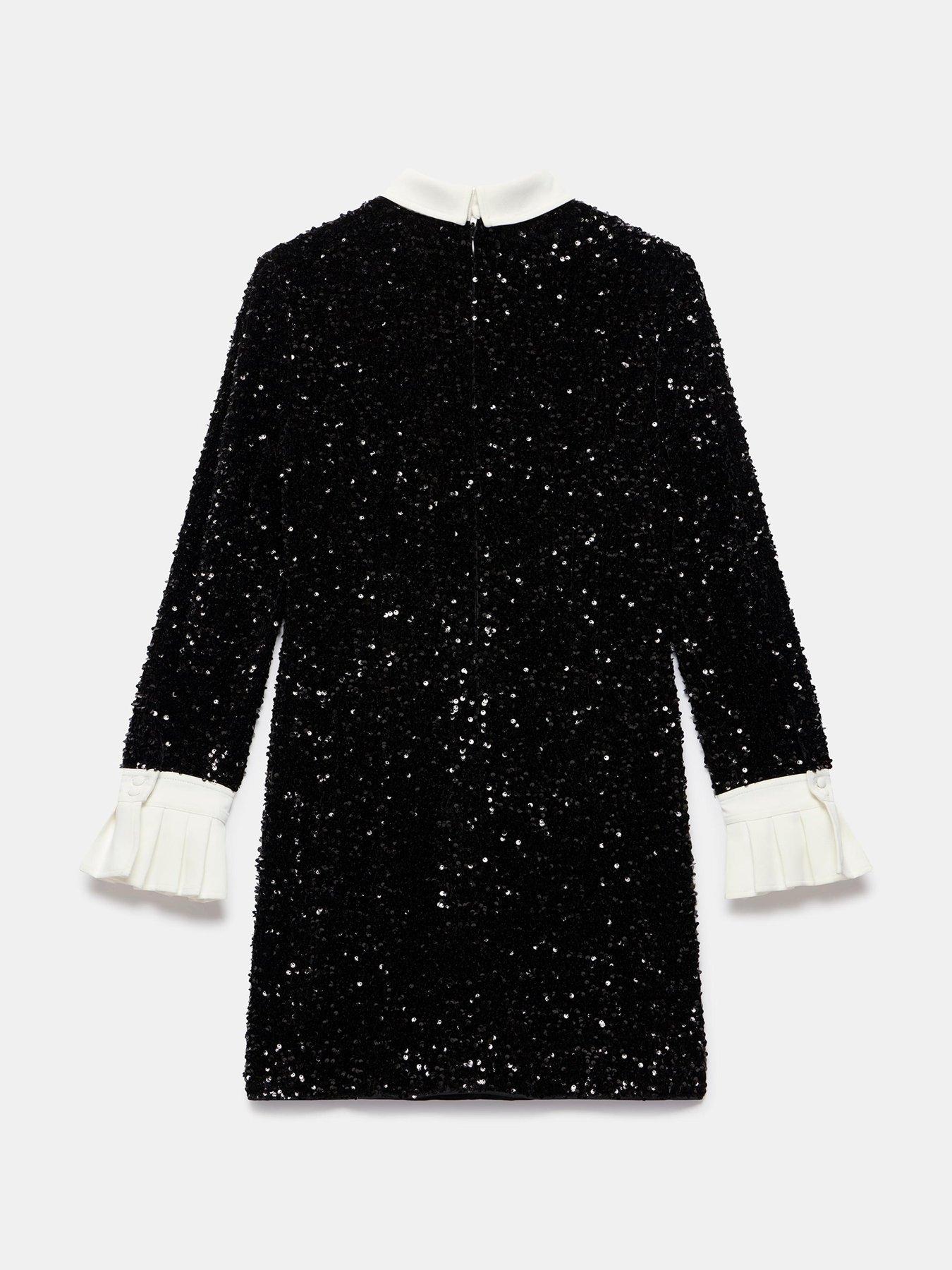  image of mint-velvet-sequin-contrast-collar-dress-black