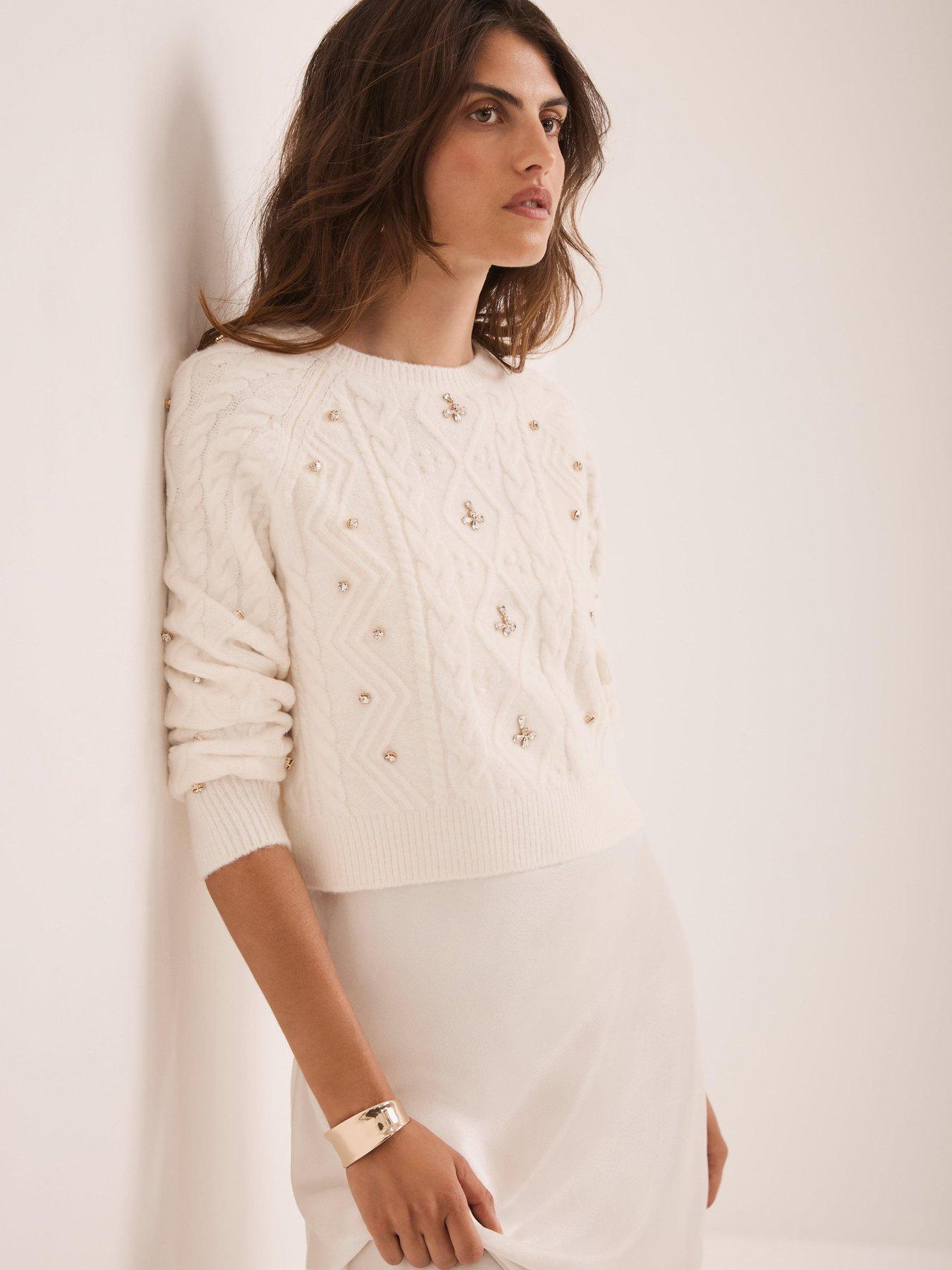  image of mint-velvet-layered-embellished-jumper-maxi-dress-cream