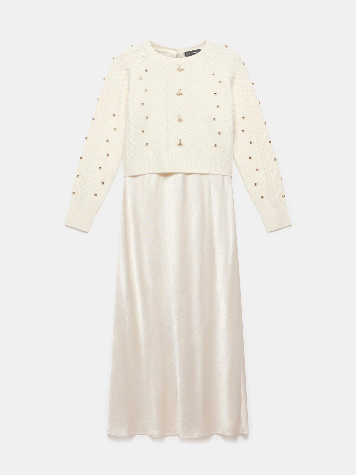  image of mint-velvet-layered-embellished-jumper-maxi-dress-cream