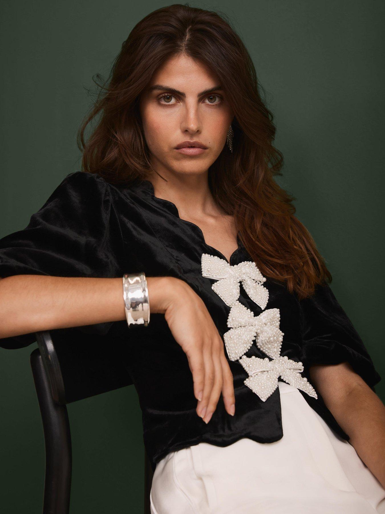  image of mint-velvet-puff-sleeve-top-black