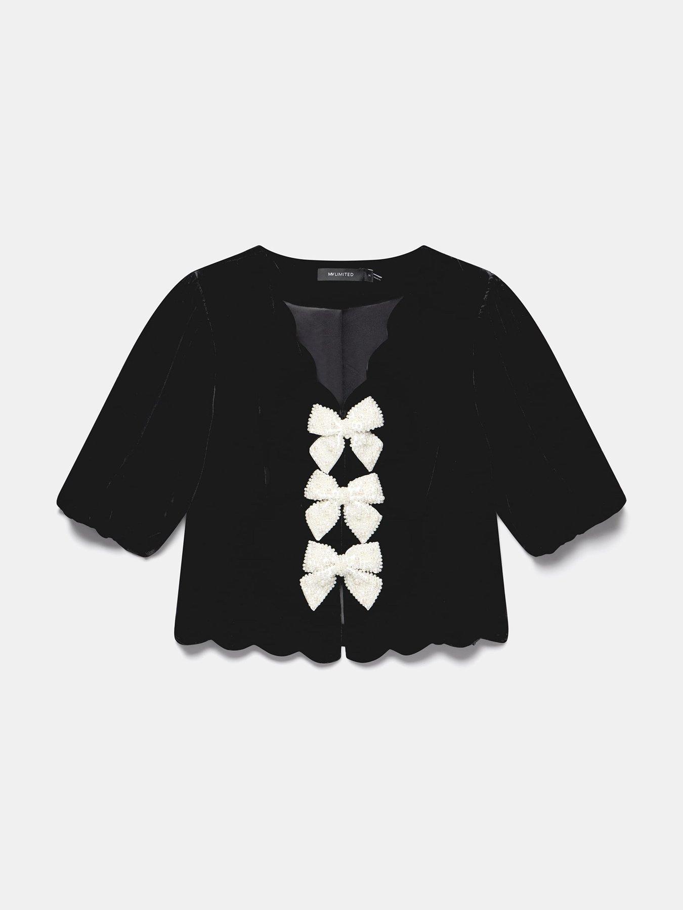 image of mint-velvet-puff-sleeve-top-black