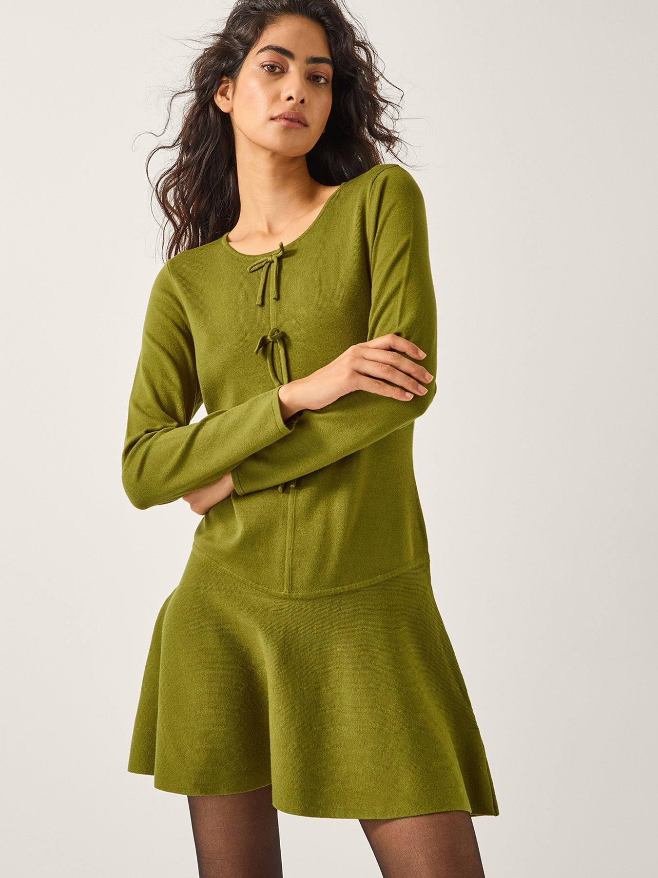  image of monsoon-bayle-bow-knit-dress-green