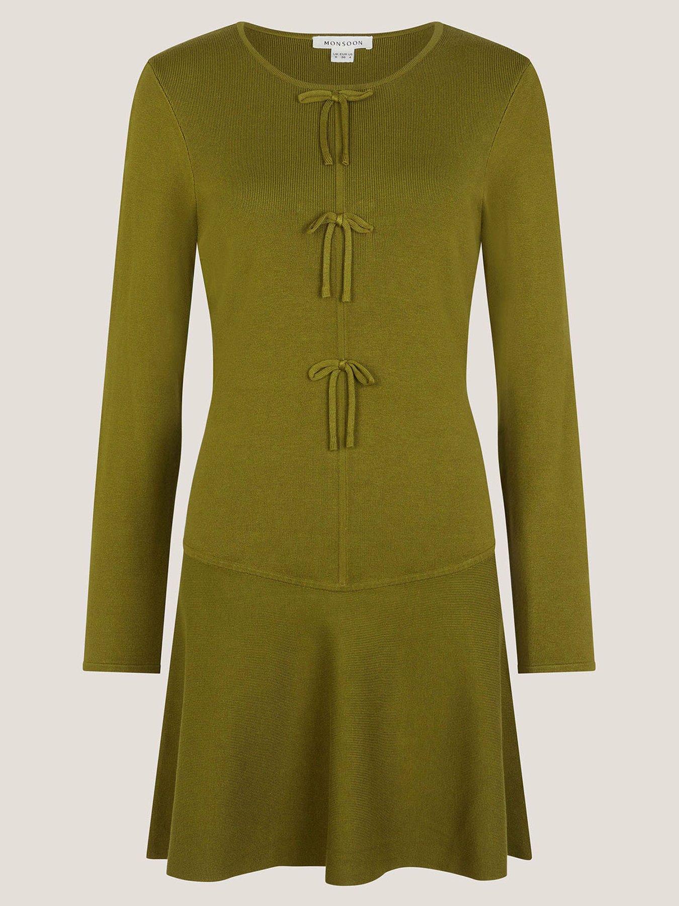  image of monsoon-bayle-bow-knit-dress-green
