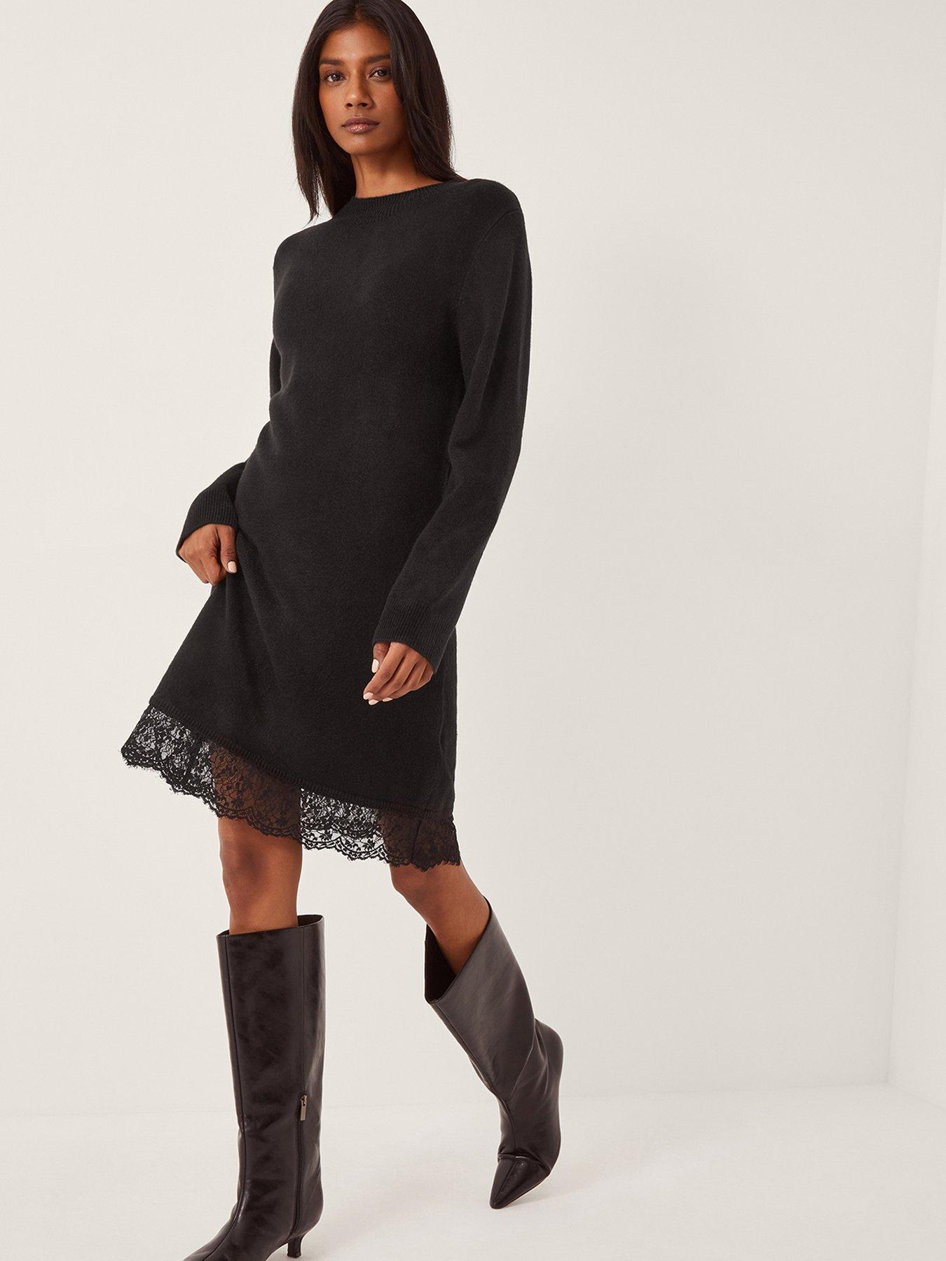 Monsoon Lou Lace Knit Dress - Black