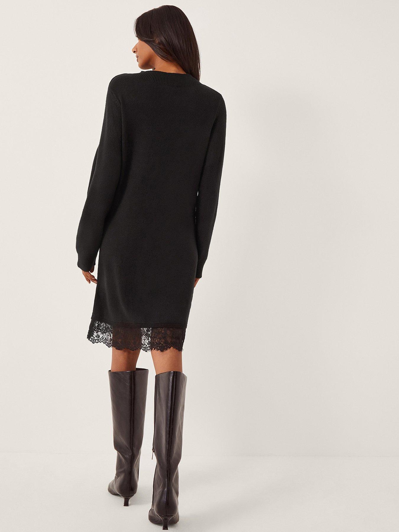  image of monsoon-lou-lace-knit-dress-black