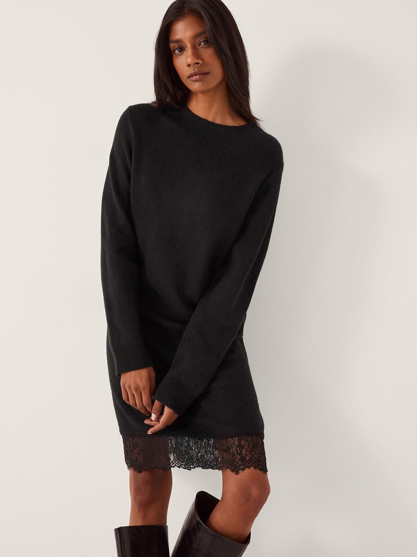  image of monsoon-lou-lace-knit-dress-black