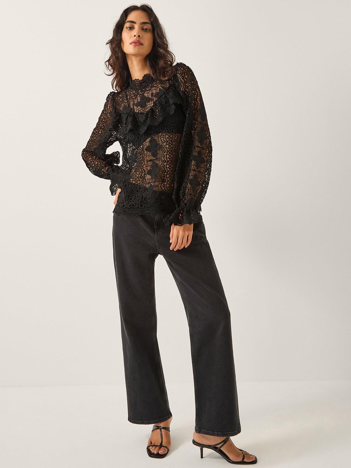  image of monsoon-phoebe-lace-top-black