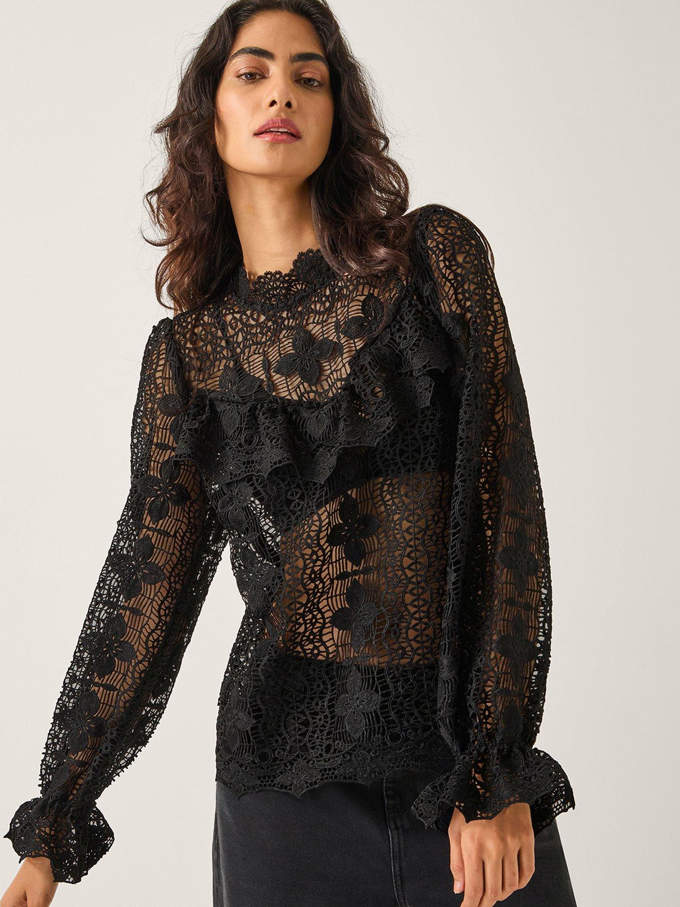  image of monsoon-phoebe-lace-top-black